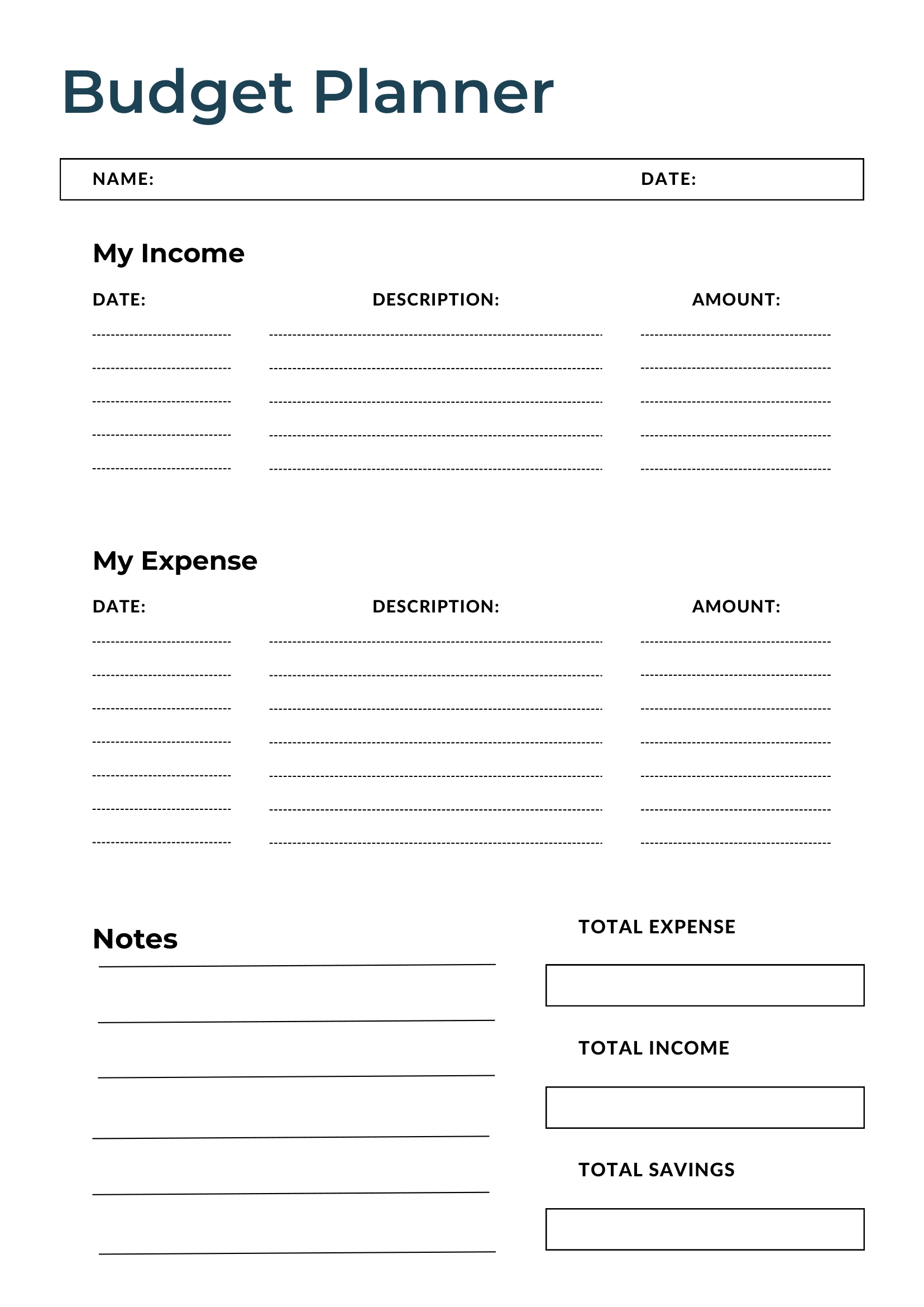 Free Budget Planner Template Printable