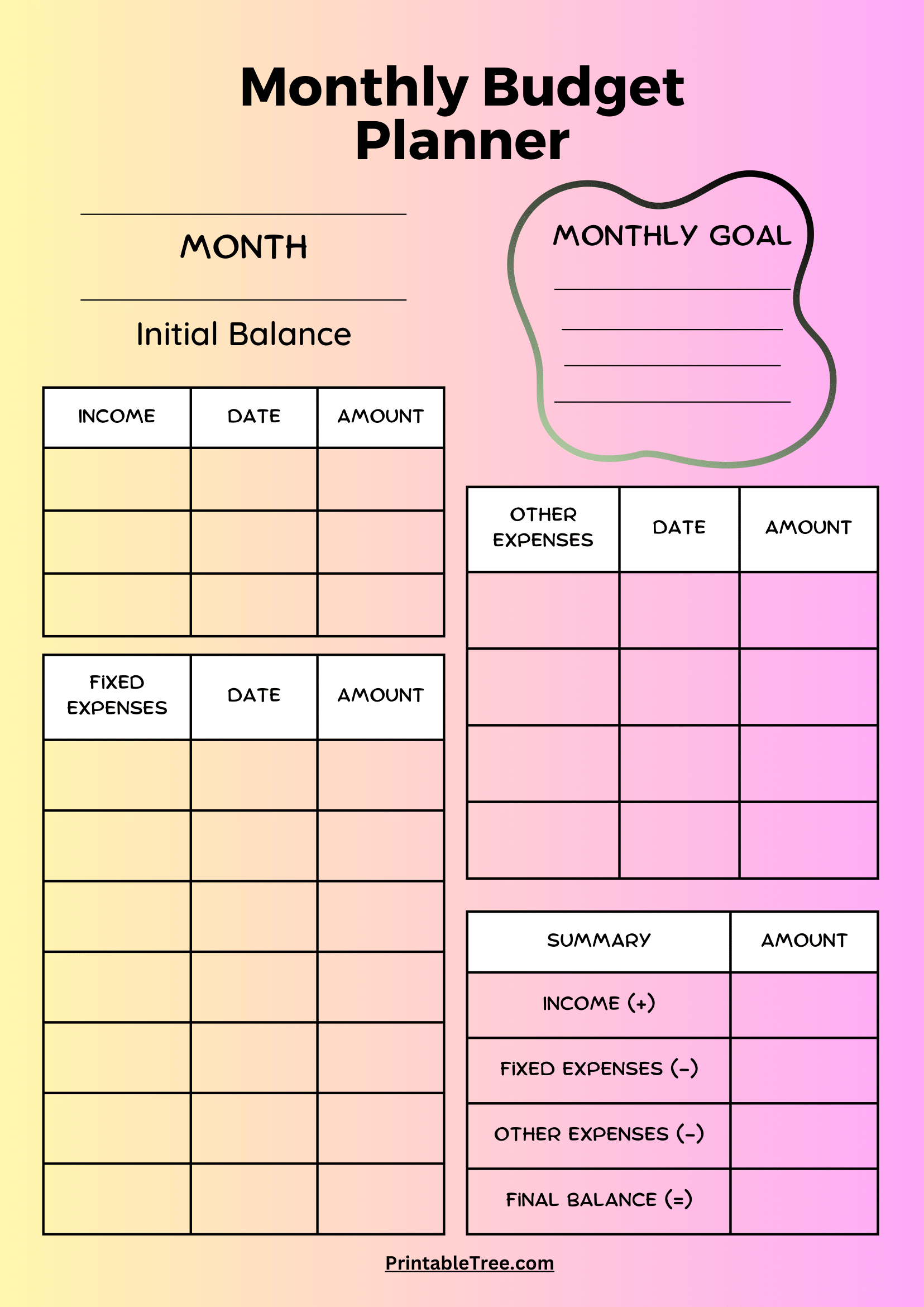 Free Printable Personal Budget Template