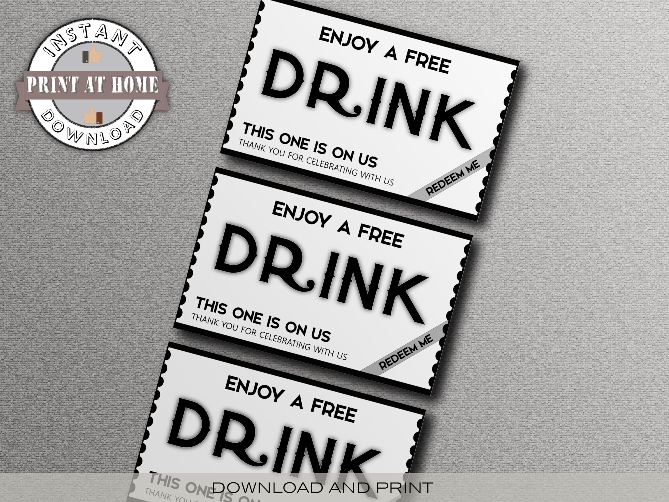 FREE DRINK Tickets Druckbar Ereignisticket FREE DRINK Tickets Druckbar Ereignisticket