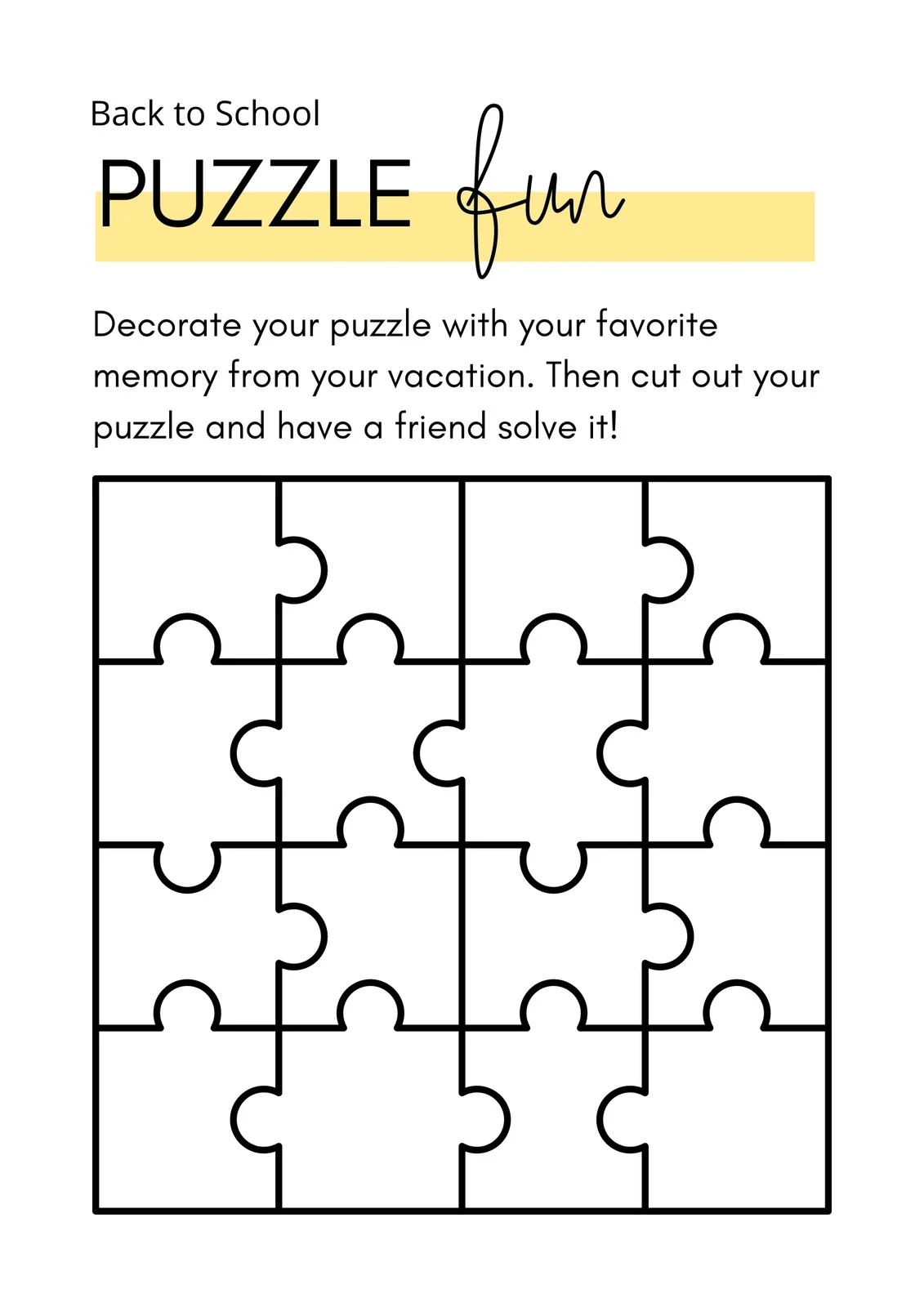 Printable Jigsaw Puzzle Template