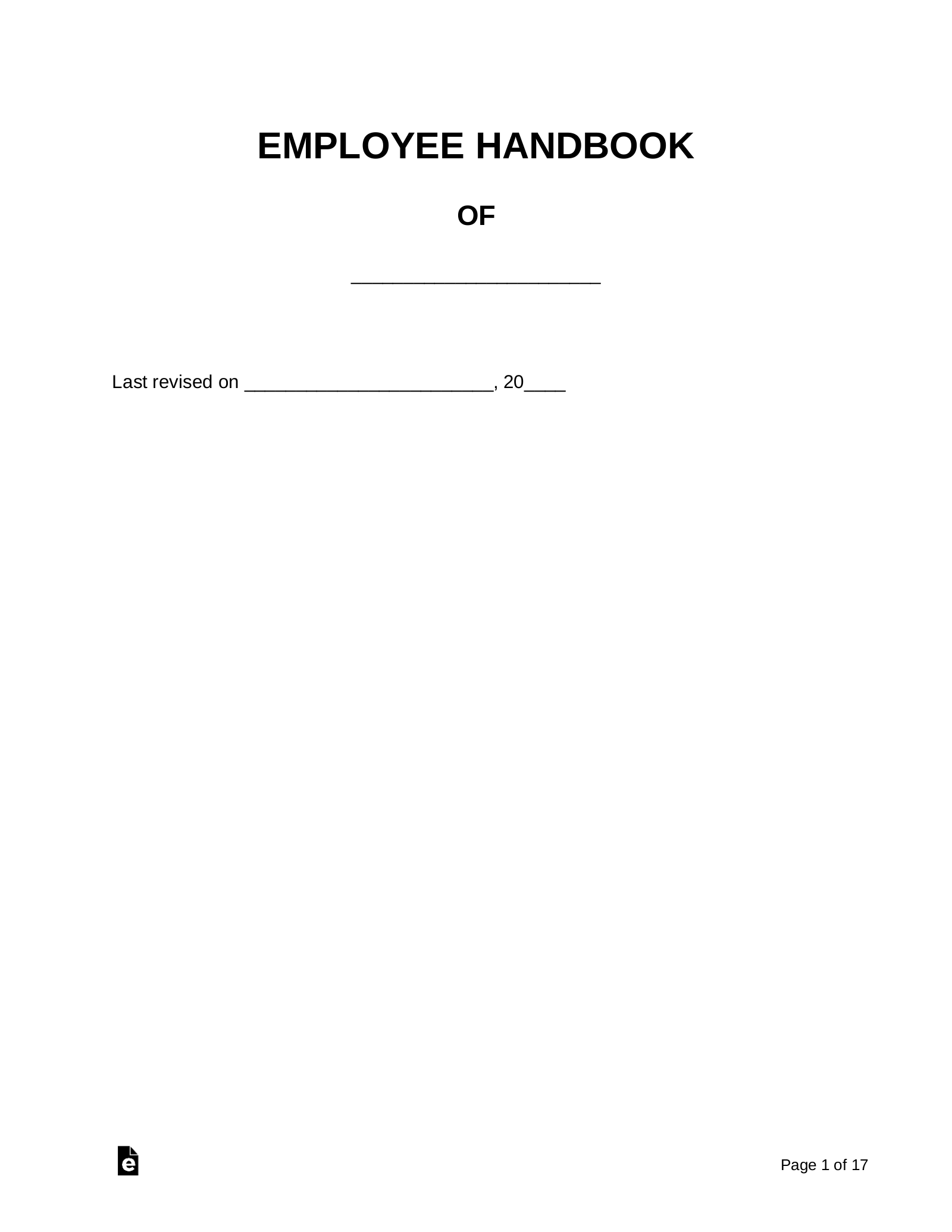 Free Printable Employee Handbook Templates Free Printable Employee Handbook Templates