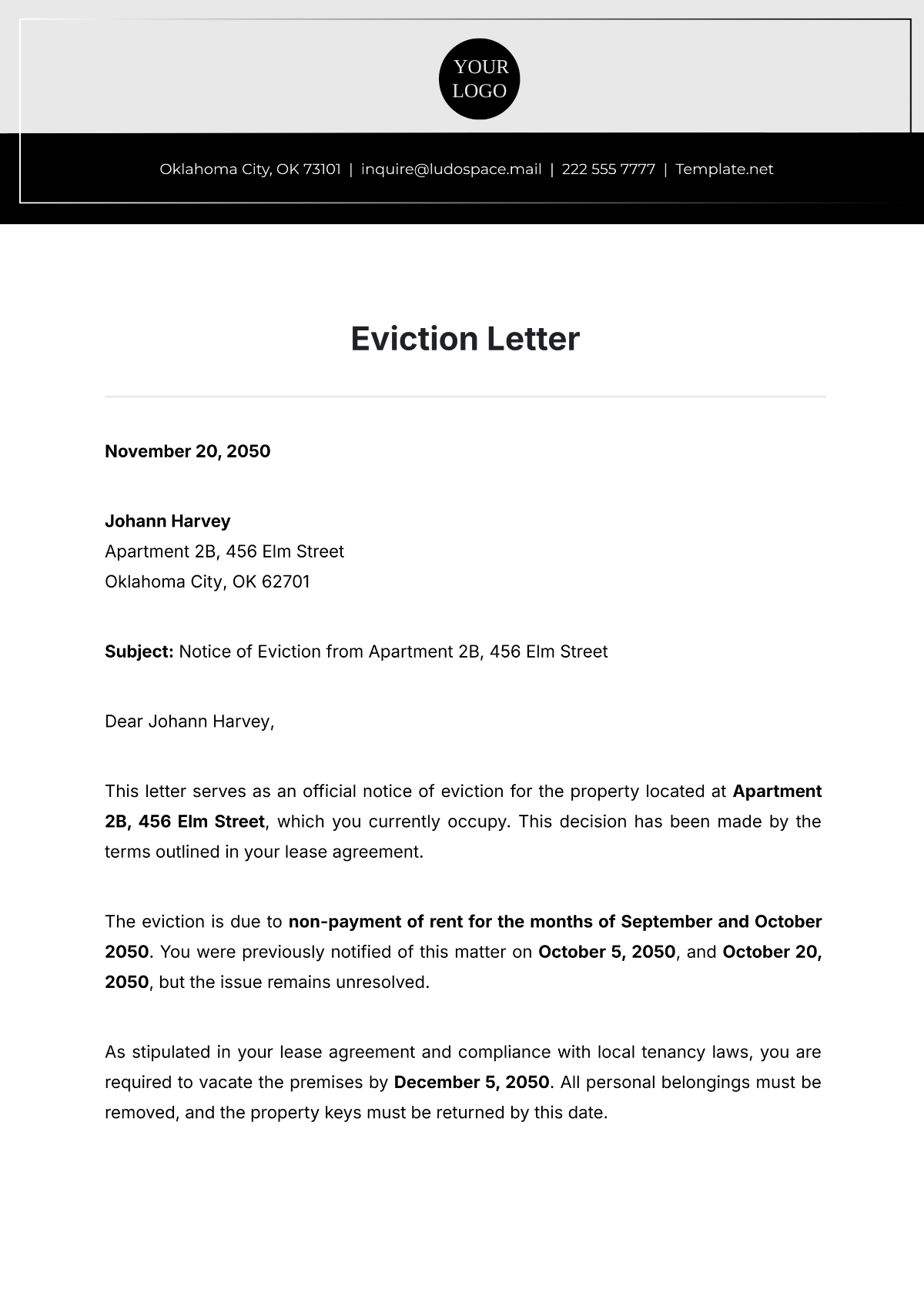 Free Eviction Letter Templates Editable And Printable
