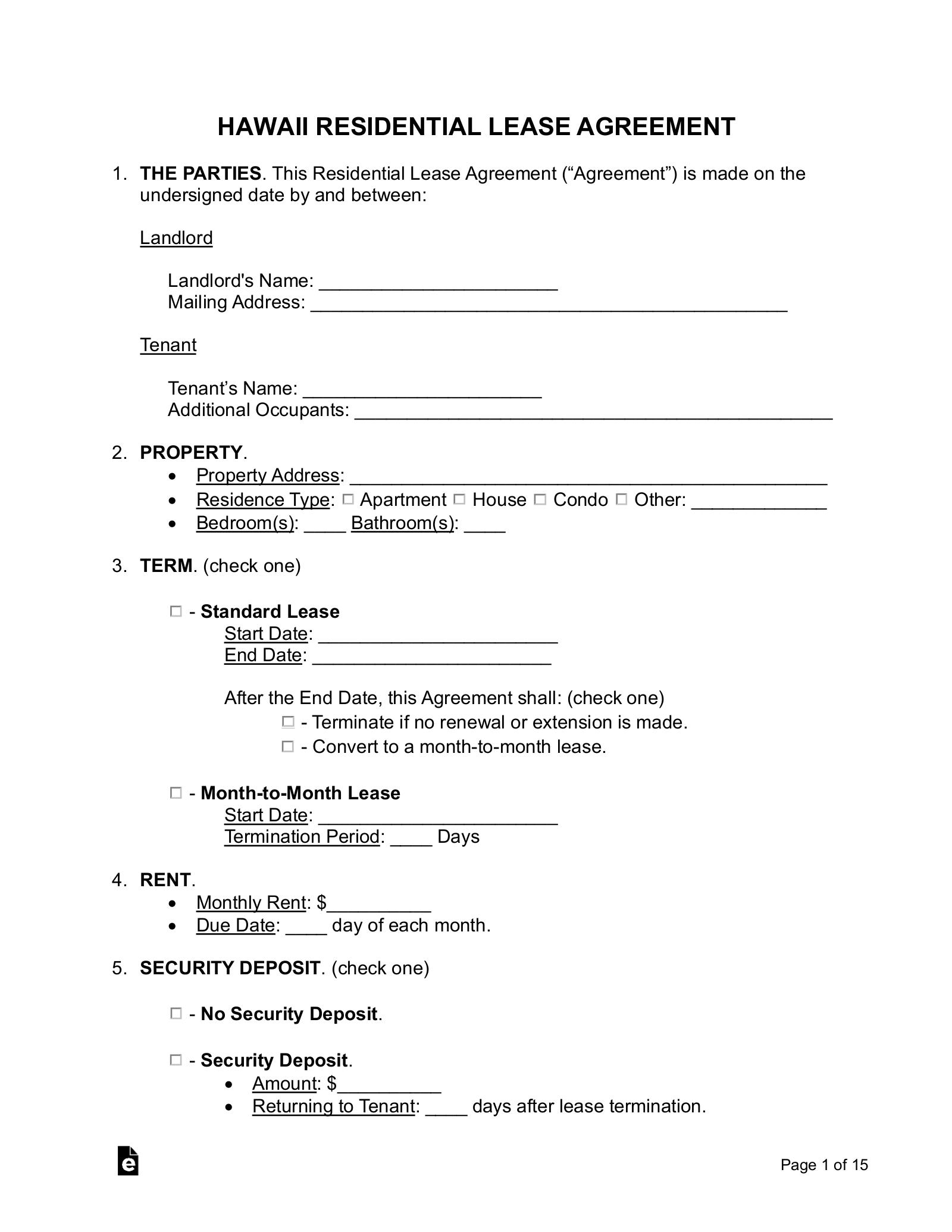 Free Hawaii Lease Agreement Templates 7 PDF Word EForms