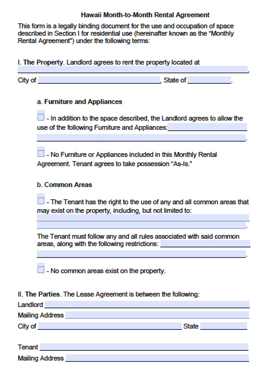 Free Printable Hawaii Rental Agreement Template Free Printable Hawaii Rental Agreement Template