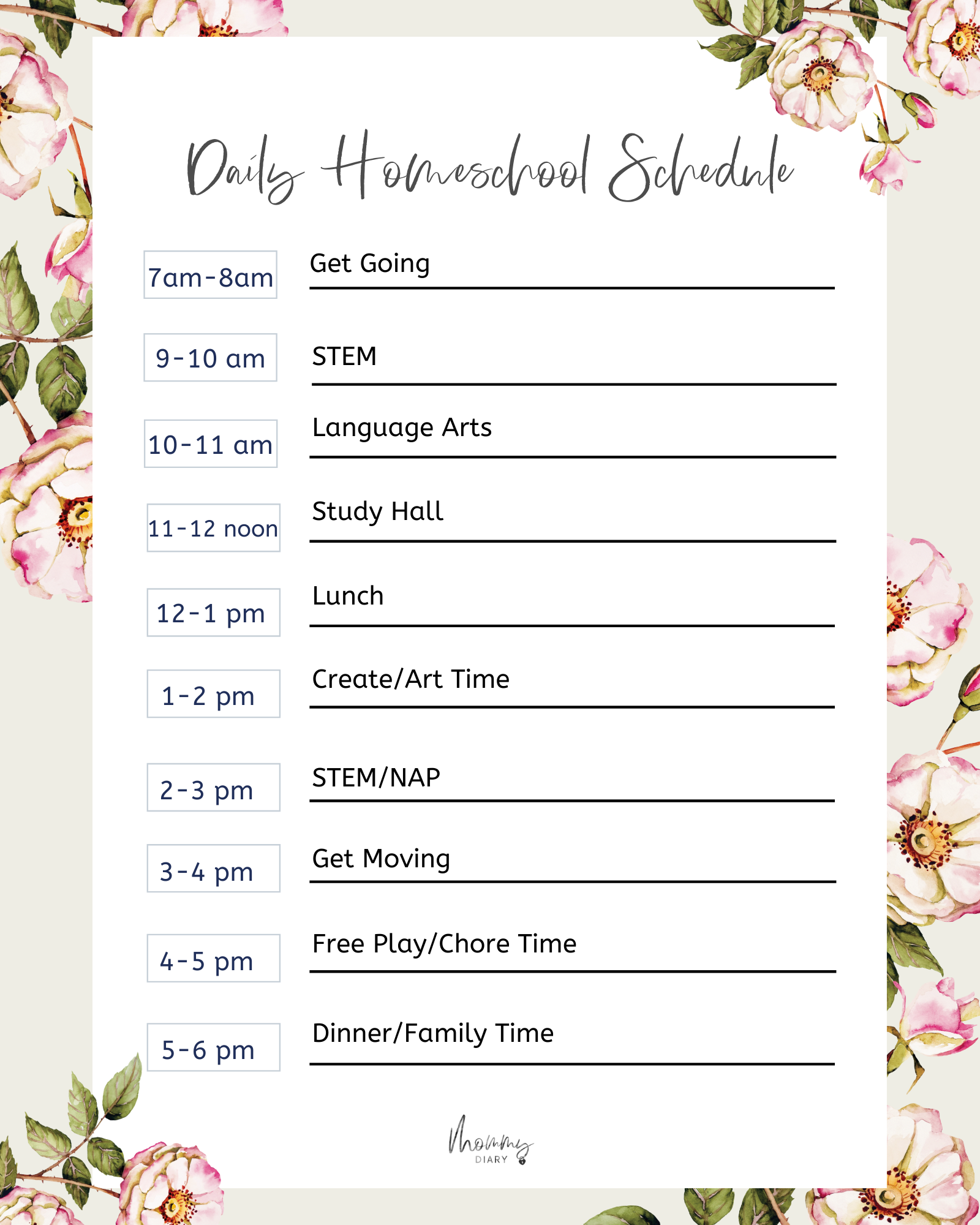 Free Printable Homeschool Daily Schedule Template