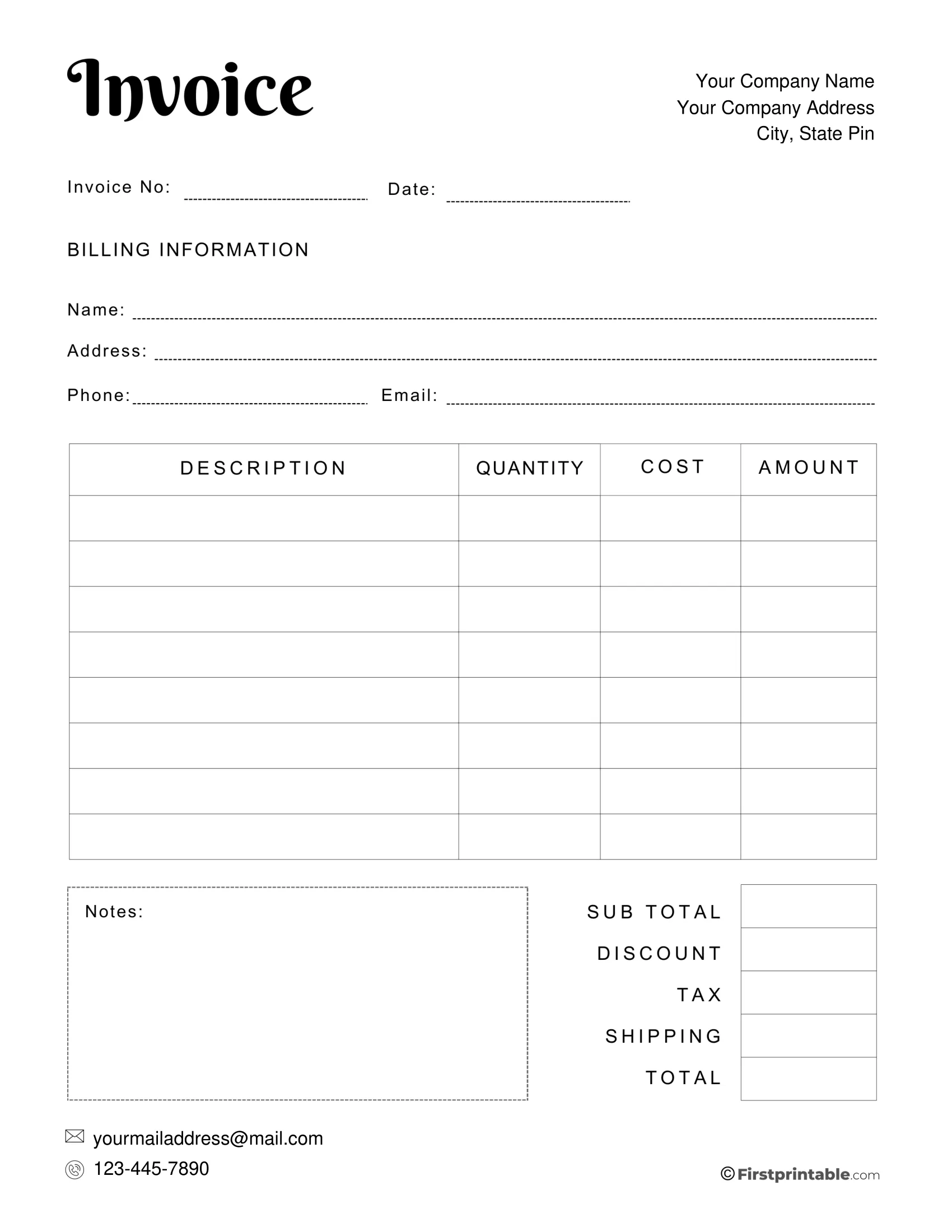 Free Editable Printable Invoice Template