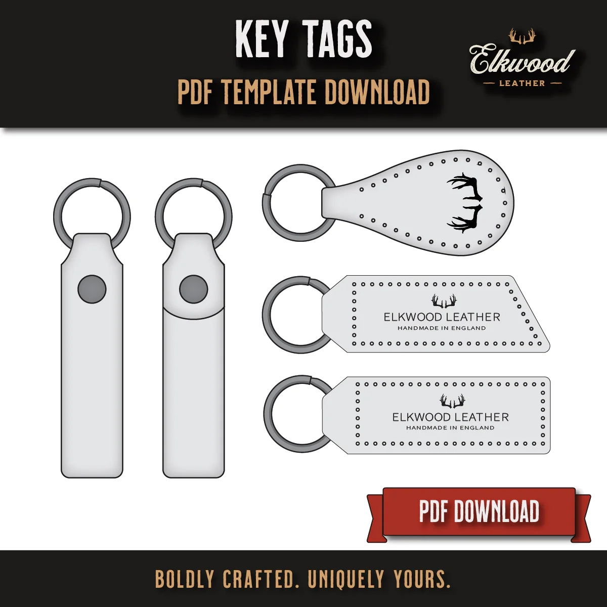 FREE Leather Key Tags Digital Download PDF Template Elkwood 