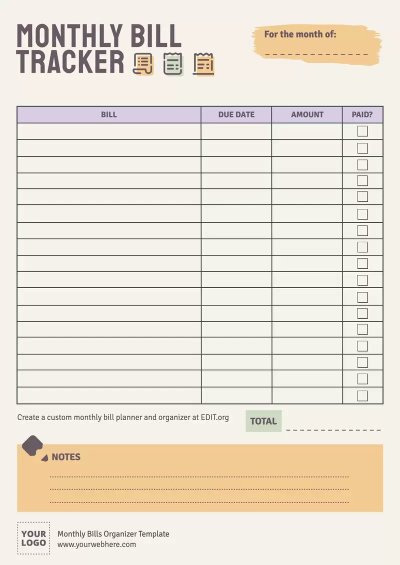 Monthly Bill Template Free Printable