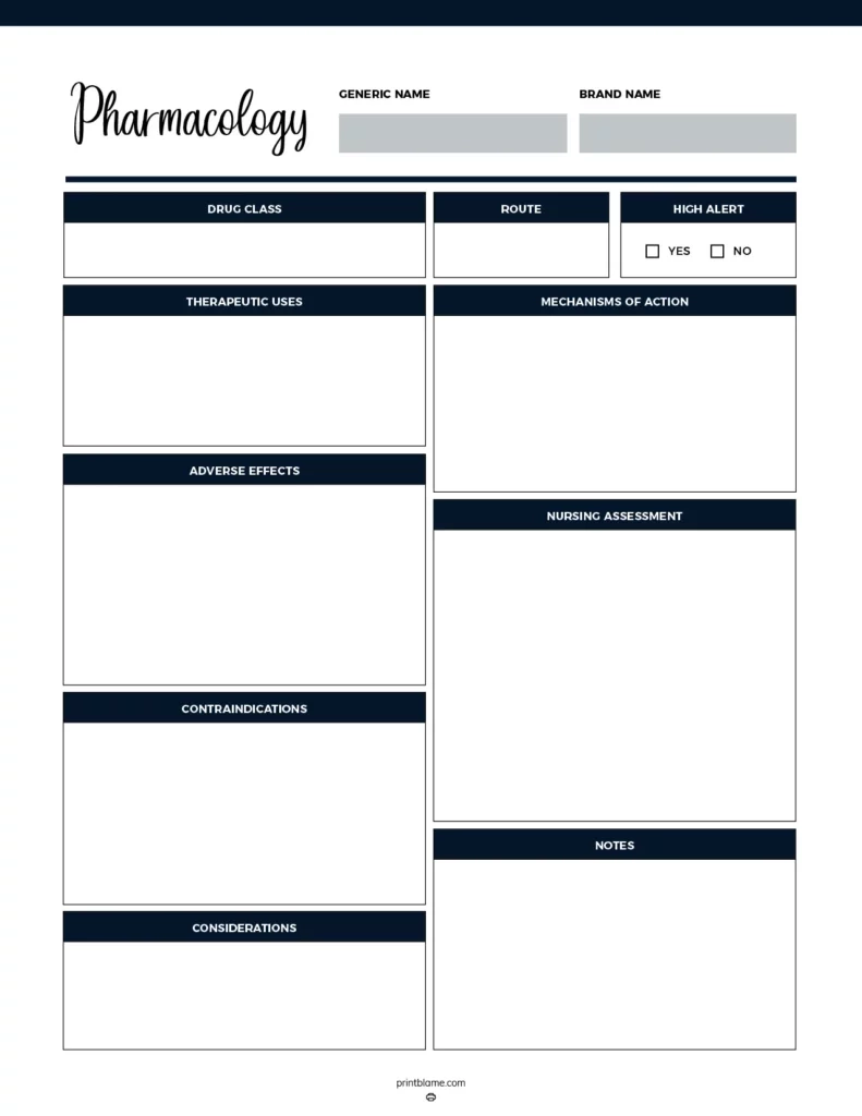 FREE Nursing Pharmacology Templates 16 Drug Card Sheets
