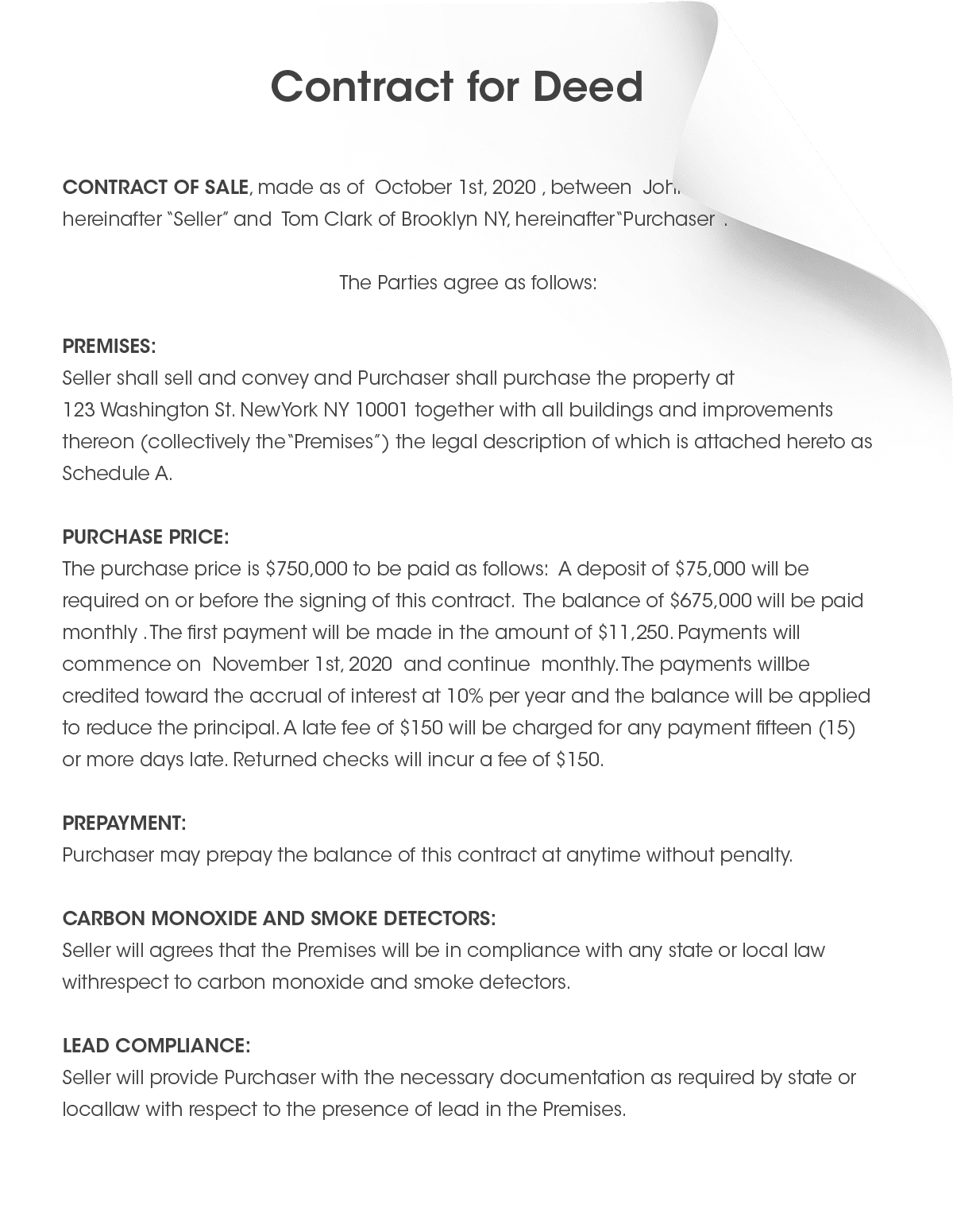 Free Printable Contract For Deed Template