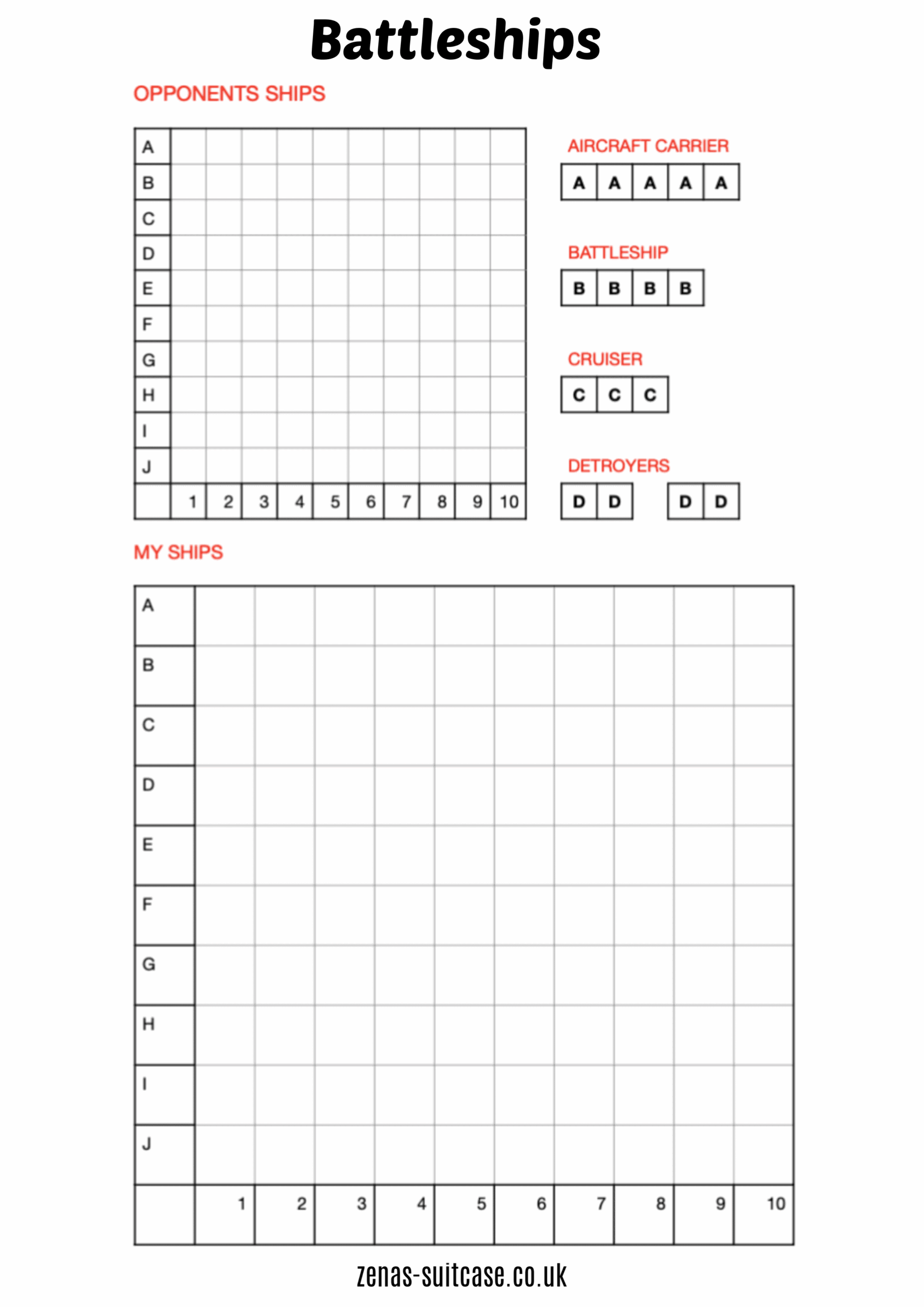 Battleship Printable Template