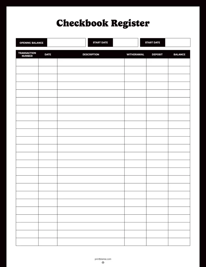Free Printable Check Registers 28 Checkbook Ledger PDFs