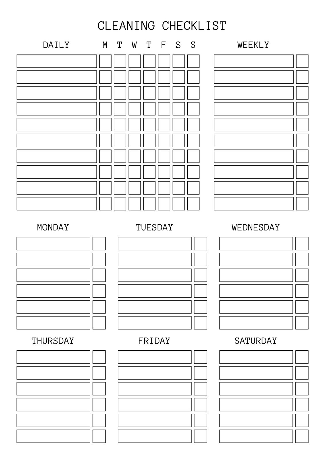 Cleaning Template Printable
