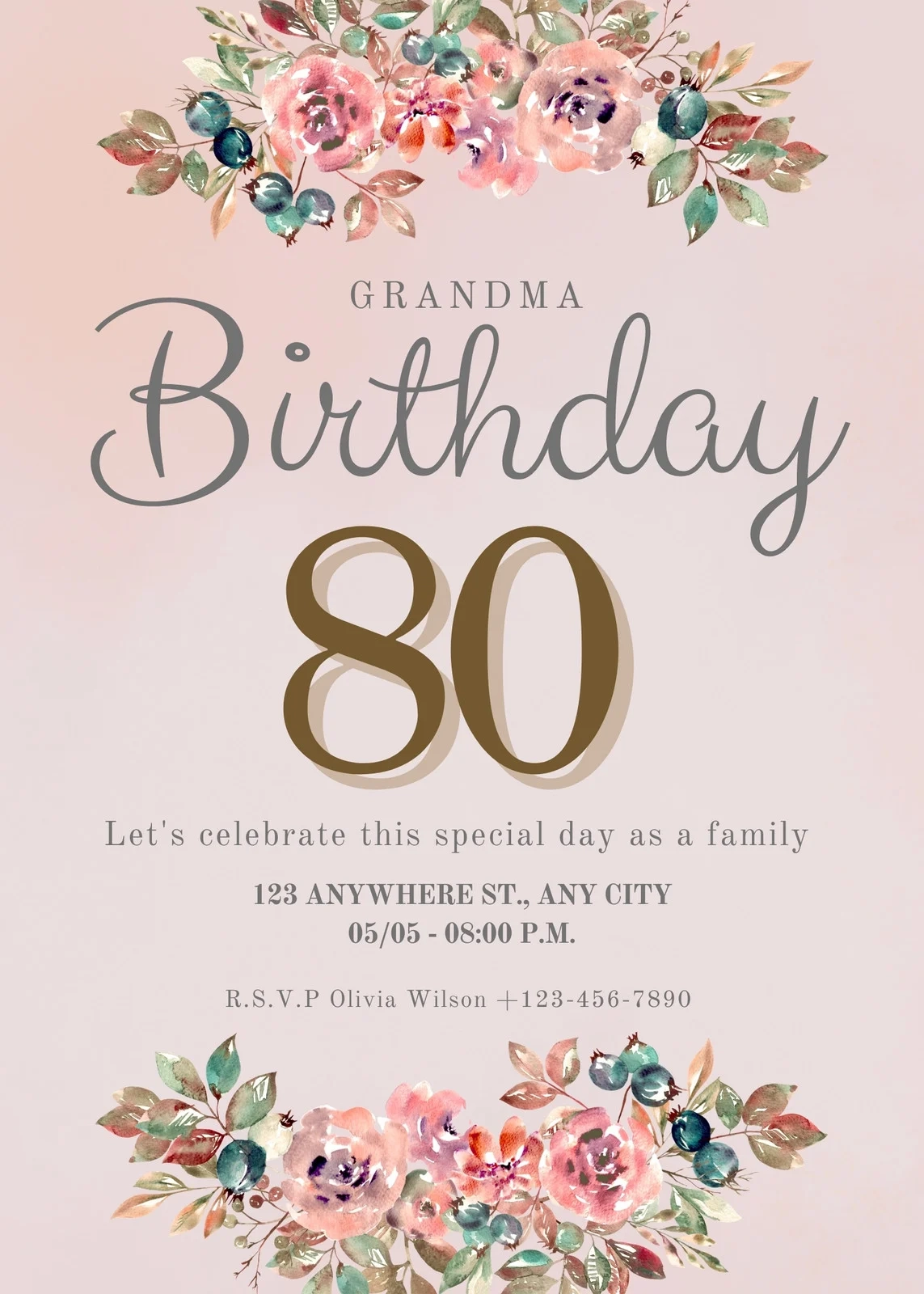 Free Printable Custom 80th Birthday Invitation Templates Canva