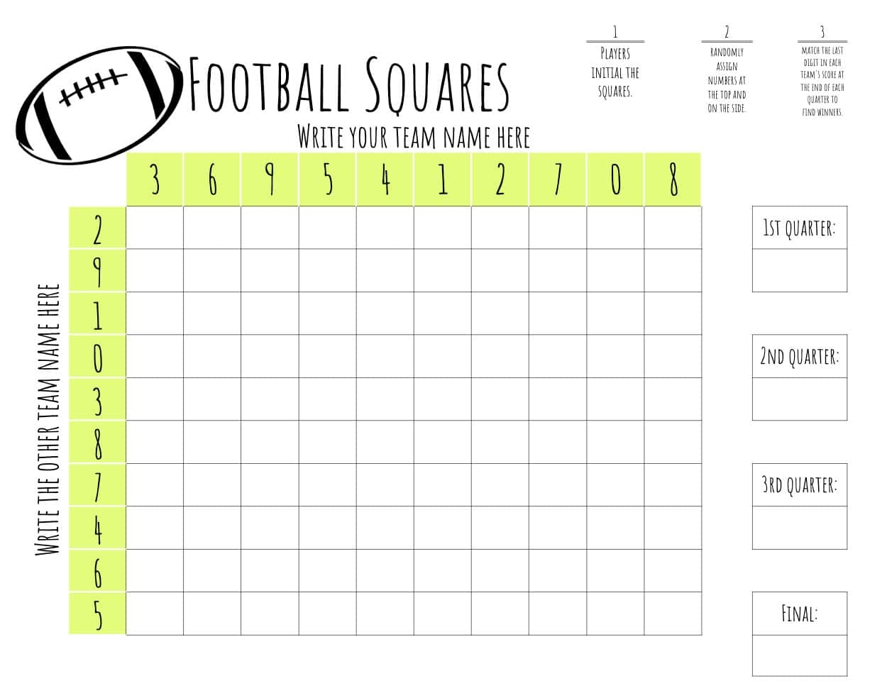 Free Printable Football Square Templates