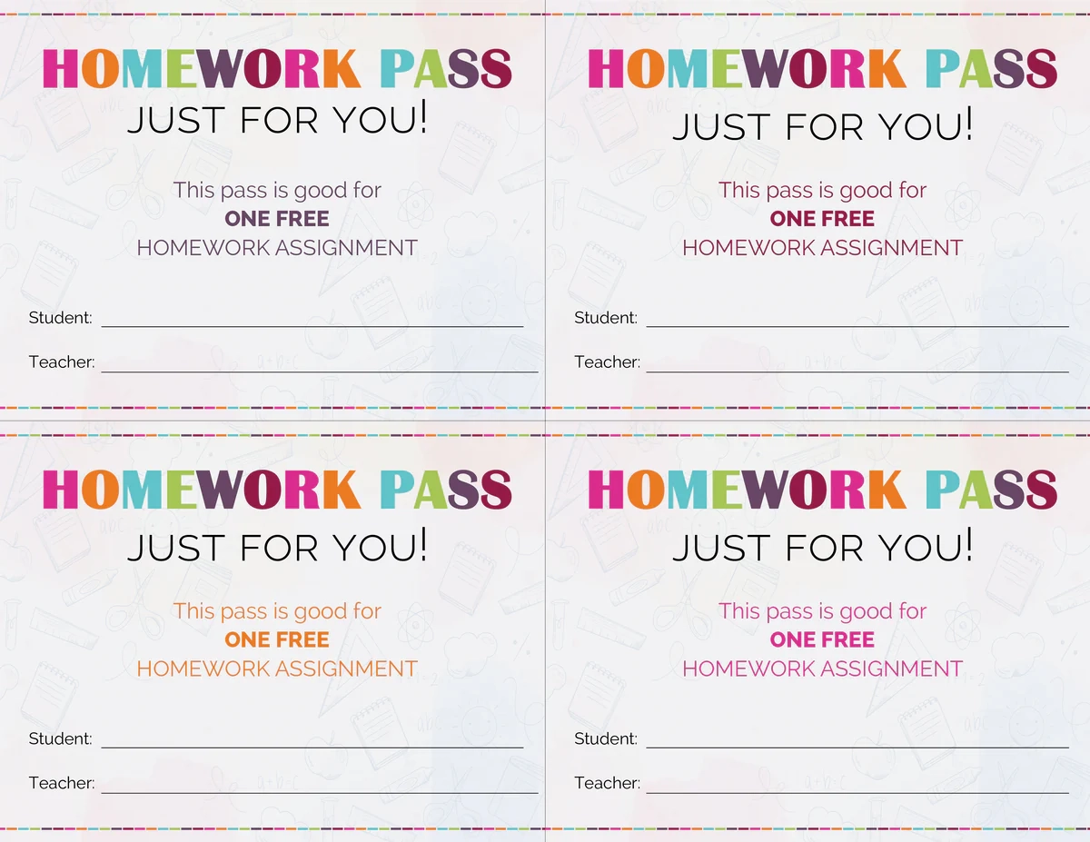 Free Printable Homework Pass