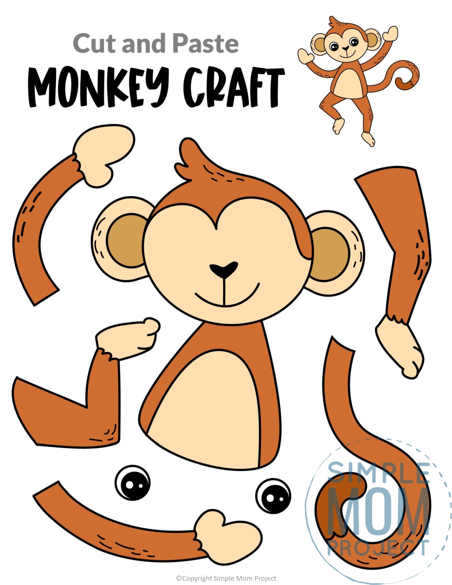 Free Printable Monkey Craft Template Simple Mom Project