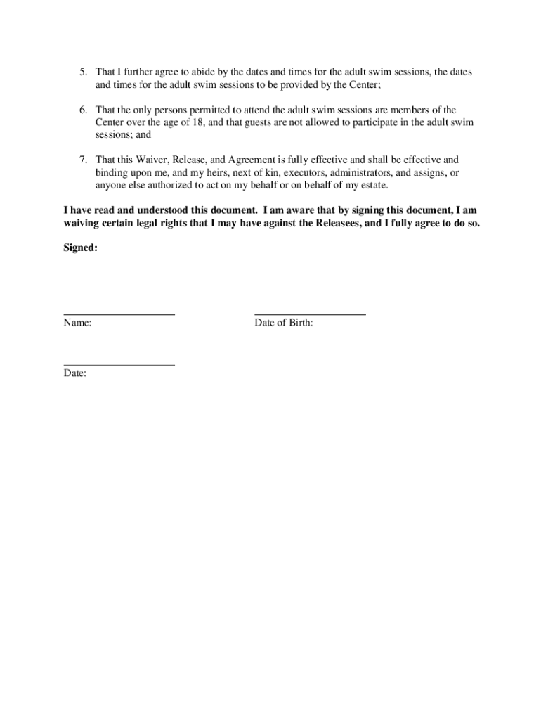 Printable Swimming Pool Waiver Template