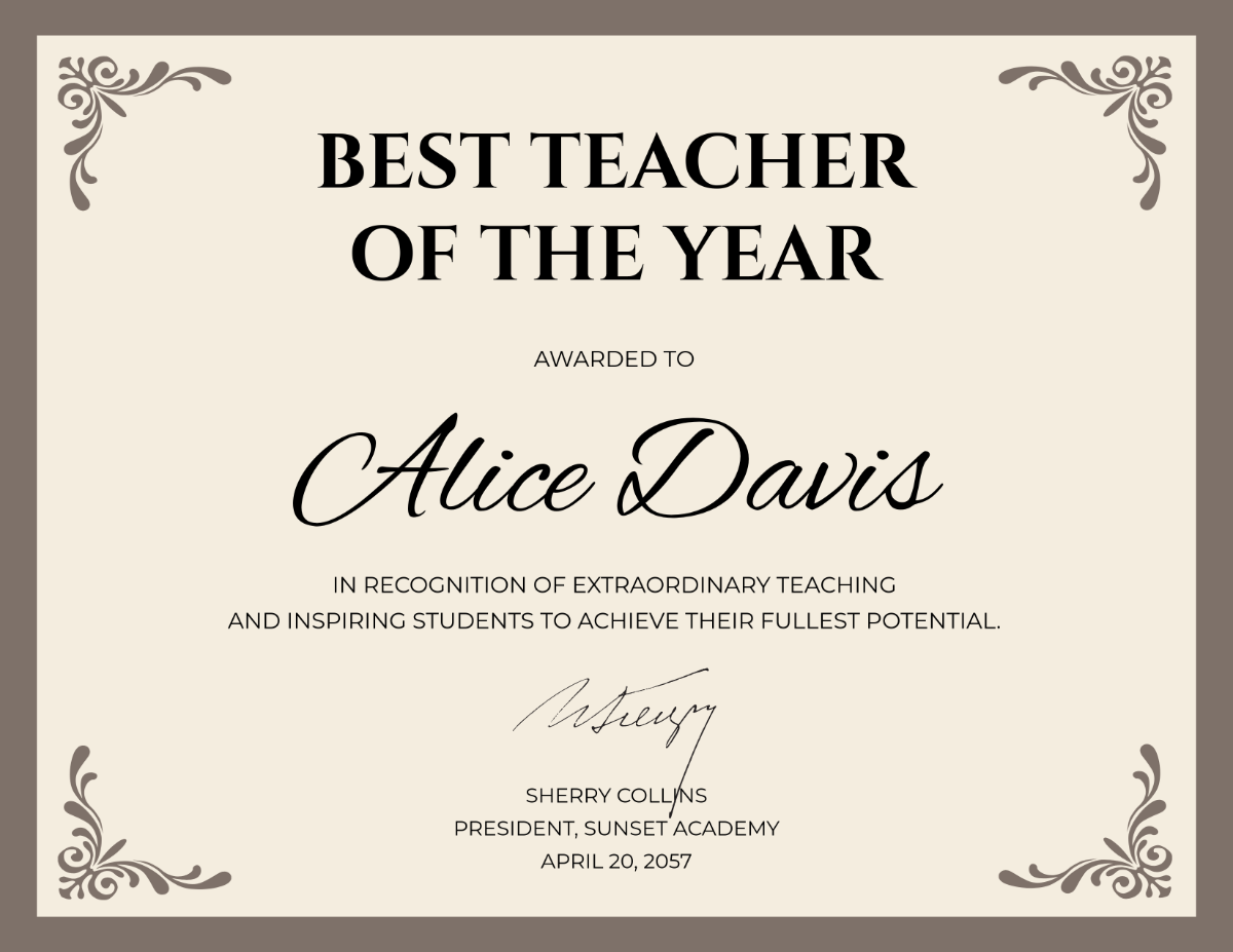 Printable Best Teacher Certificate Template