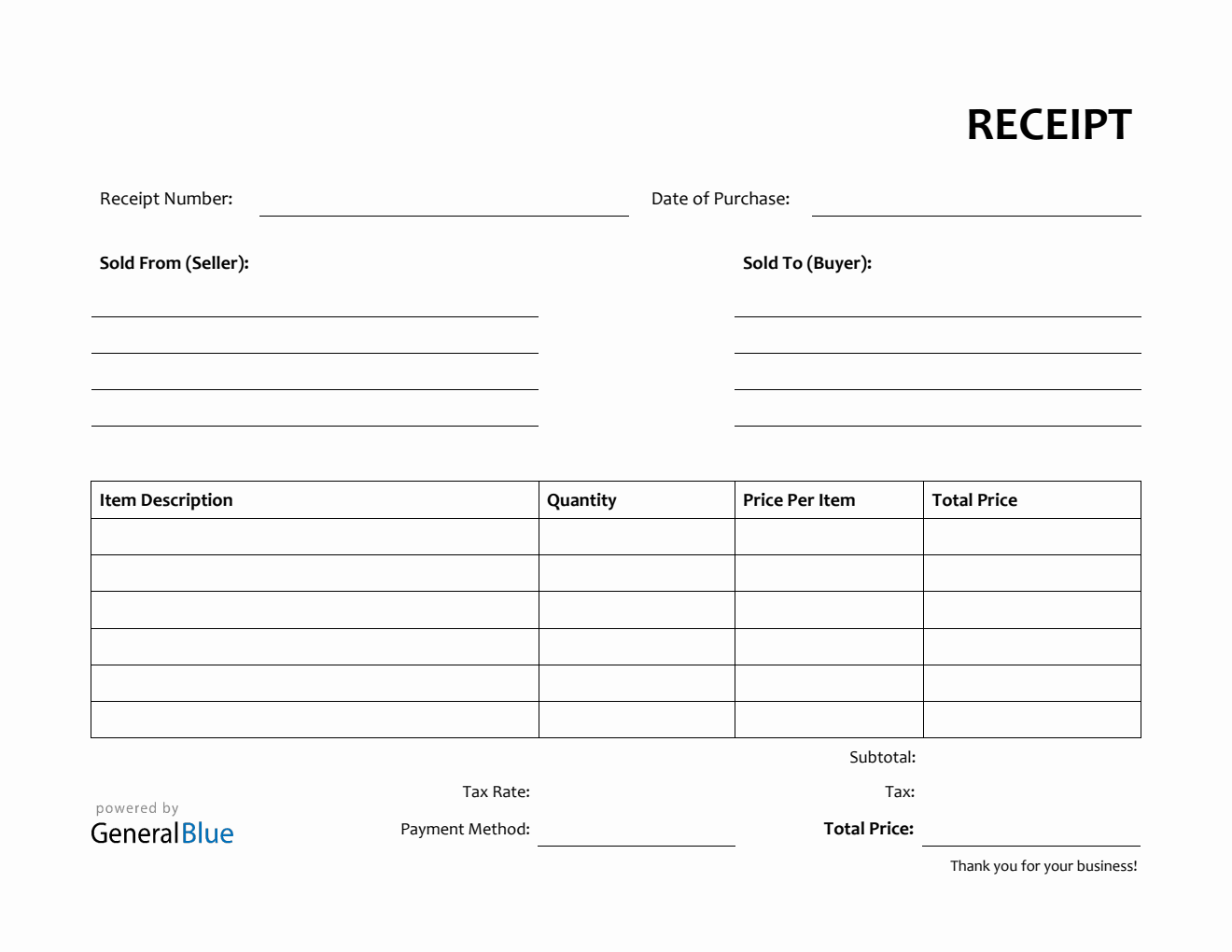 Free Receipt Template In PDF Printable 