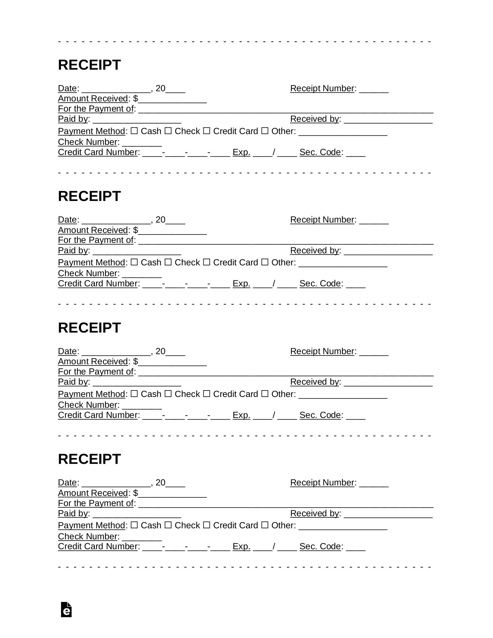Free Printable Blank Receipt Template