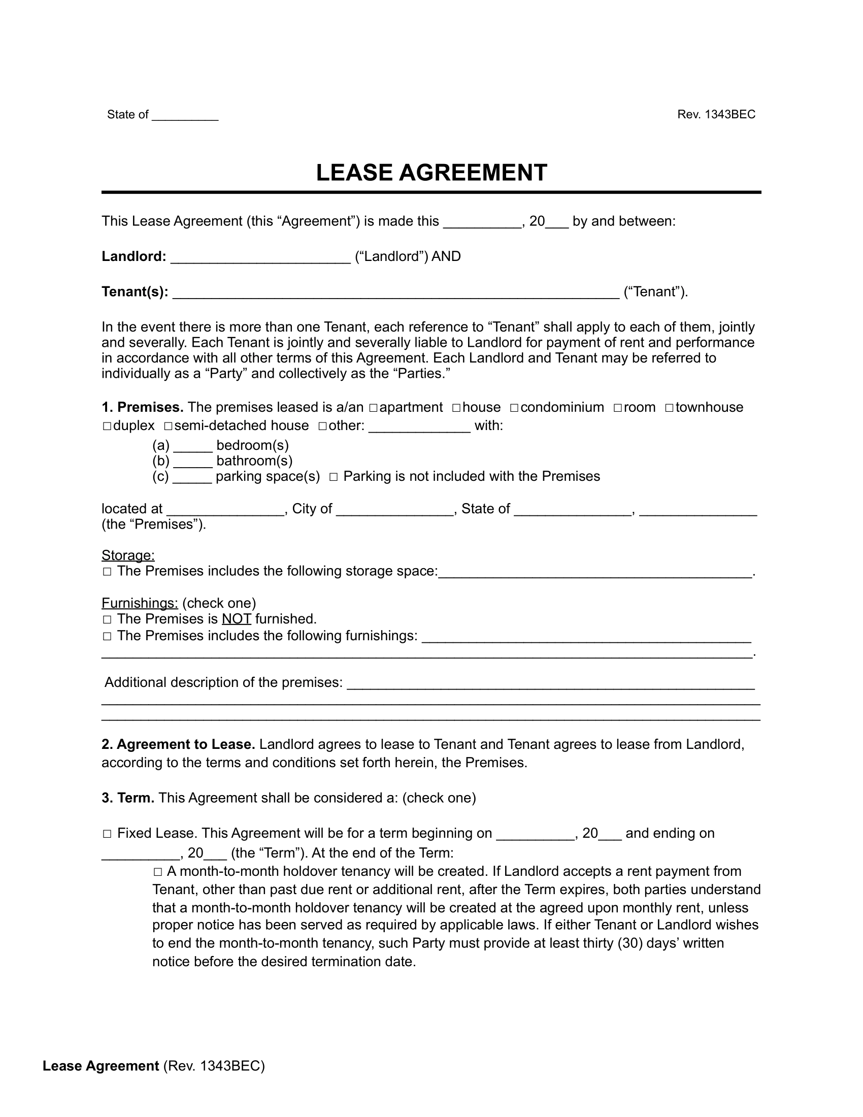 Free Rental amp Lease Agreement Templates PDF amp Word