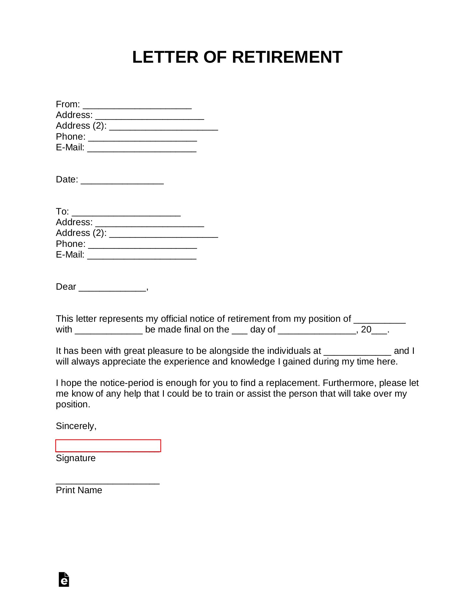 Free Printable Letter Of Resignation Template