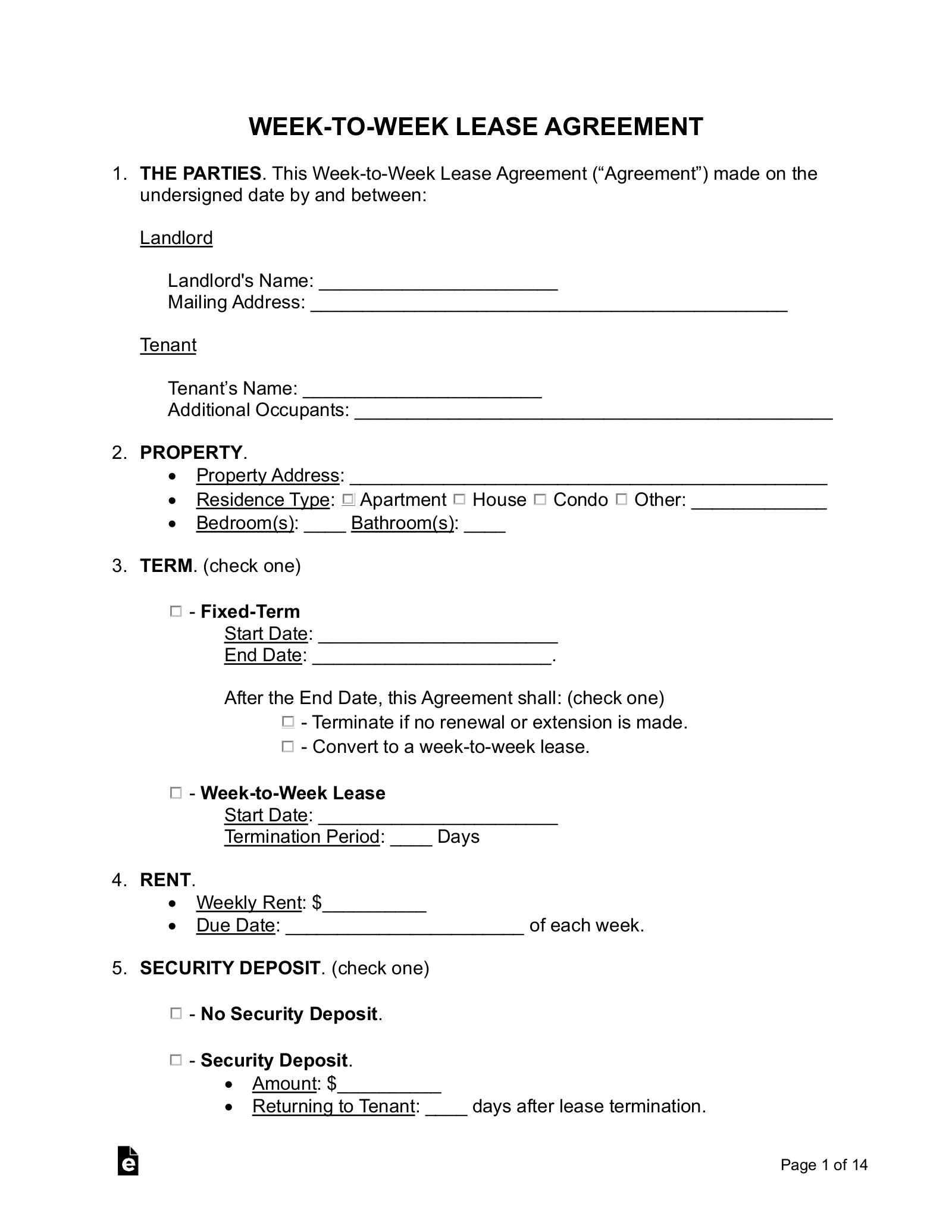 Lease Agreement Template Free Printable