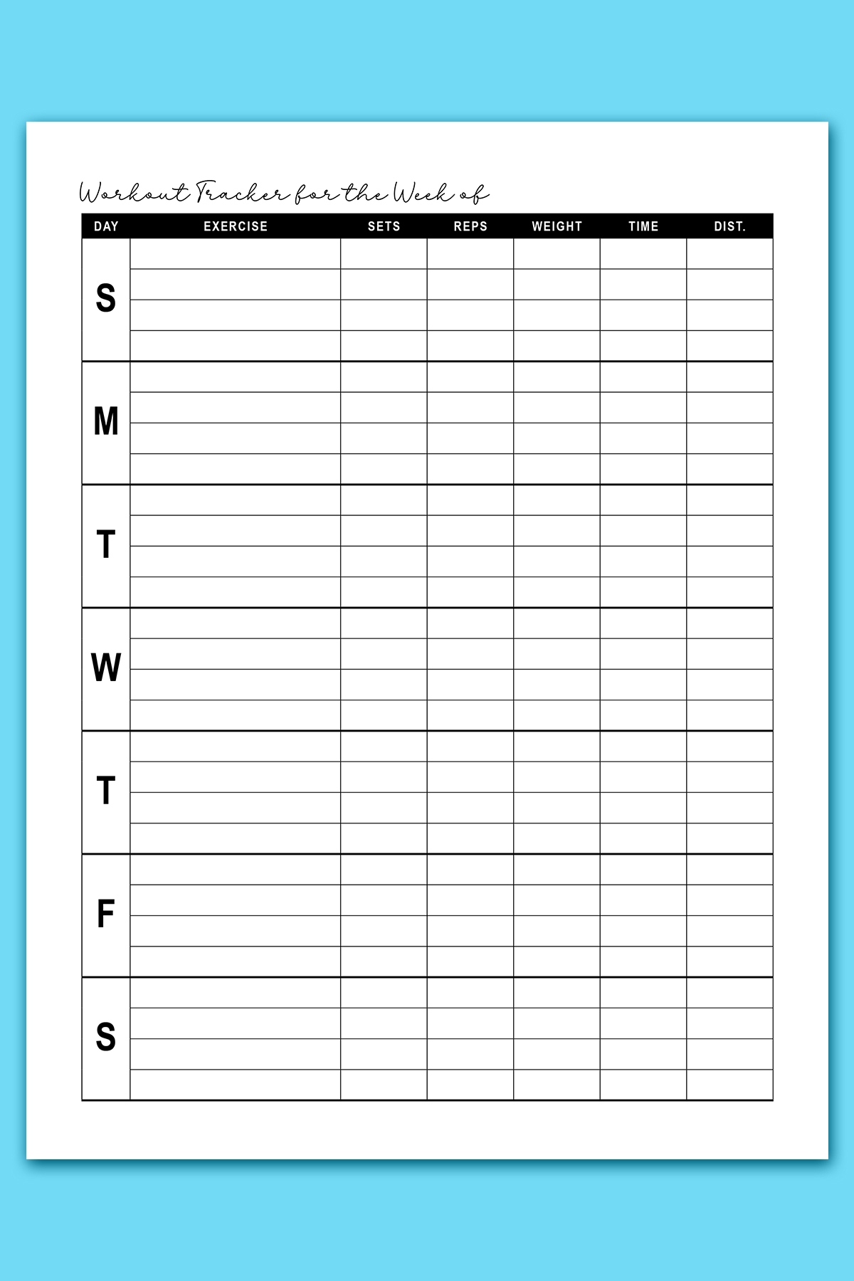 Free Printable Exercise Log Template