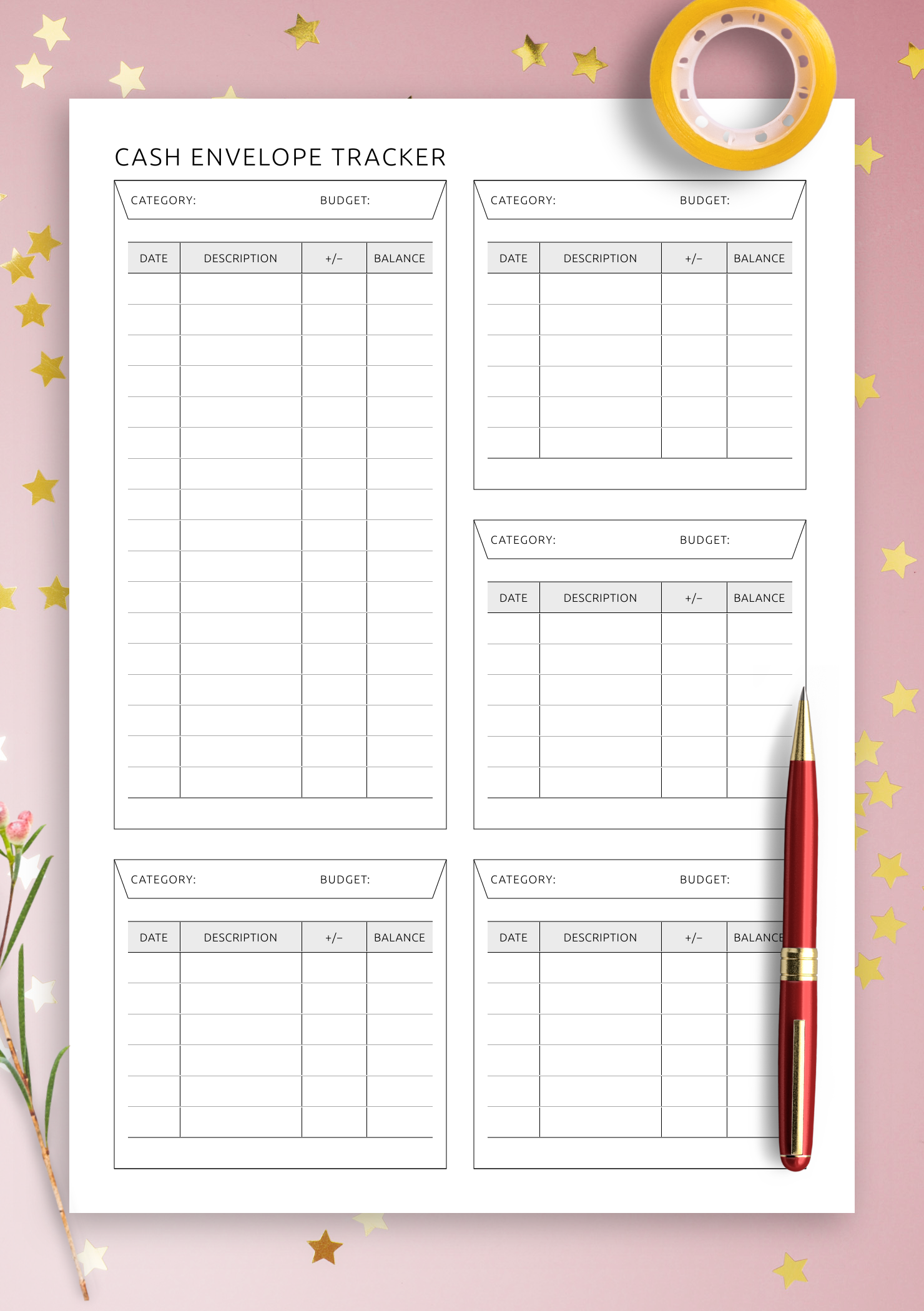 Get Cash Envelope Tracker PDF Printable Or Digital Template For