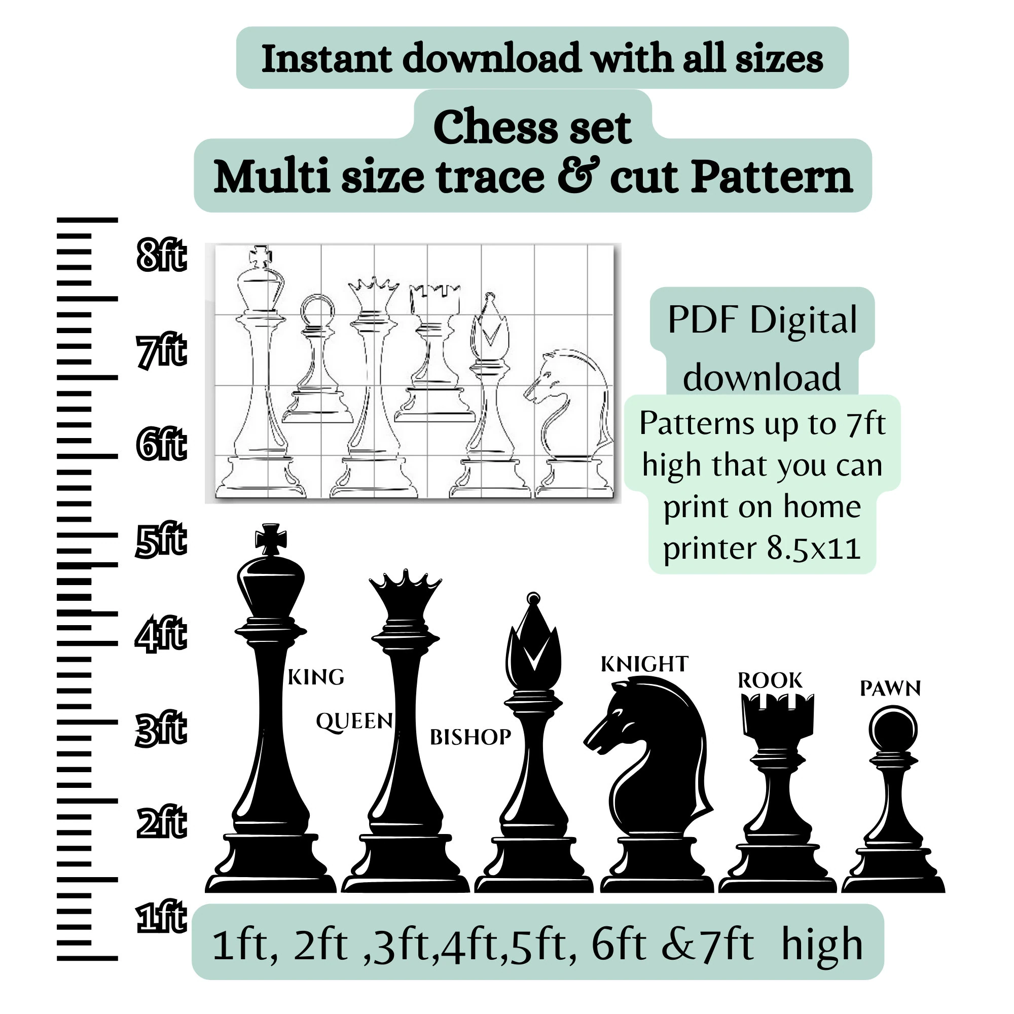 Giant DIY Chess Pieces Template printable Trace And Cut 3ft Giant DIY Chess Pieces Template printable Trace And Cut 3ft