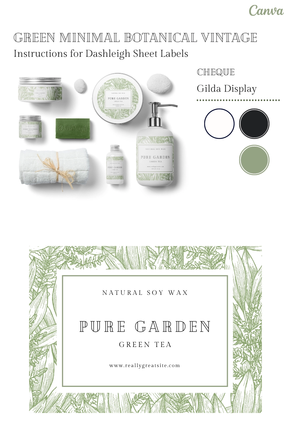 Green Botanical Vintage Cosmetic Labels Dashleigh Template Center