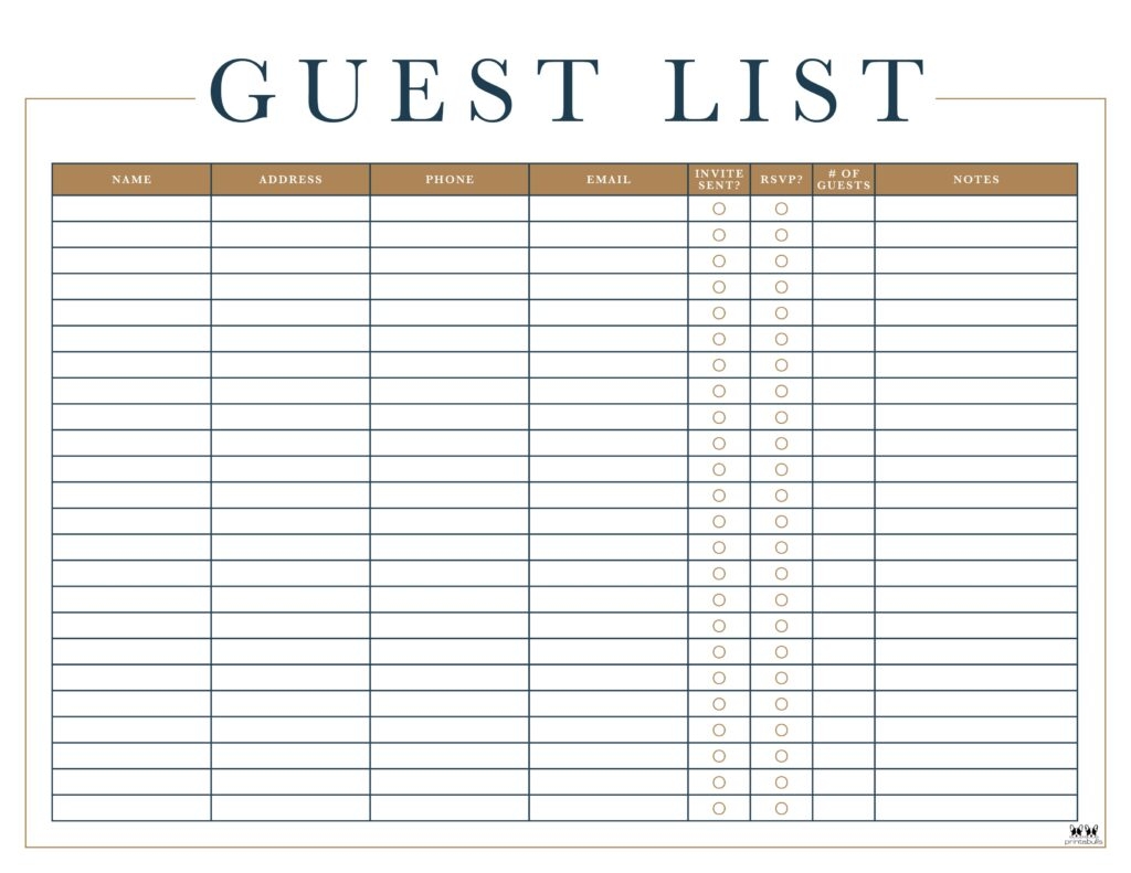 Guest List Templates 12 FREE Printables Printabulls