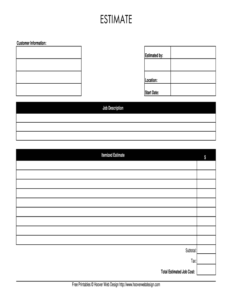 Hooverwebdesign Job Estimate Form Fill Online Printable