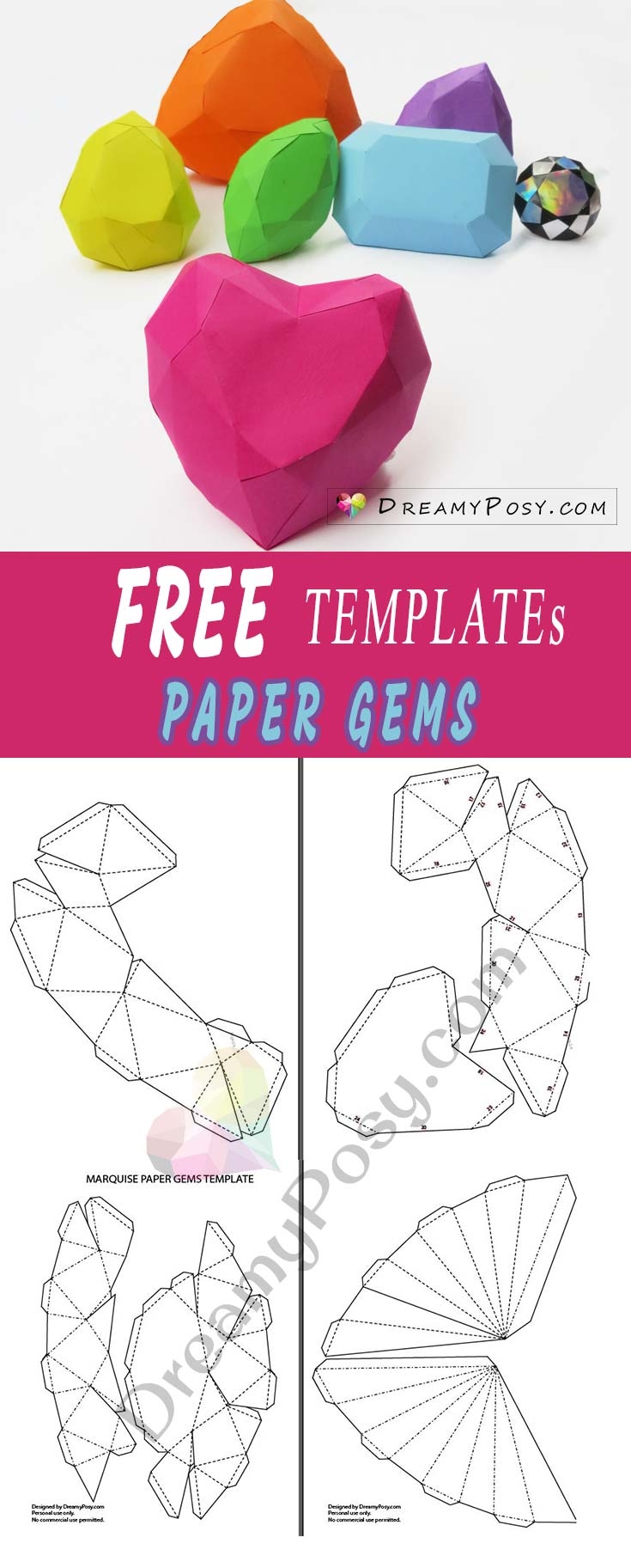 How To Make 3D Paper Gems Collection FREE Templates And Tutorial