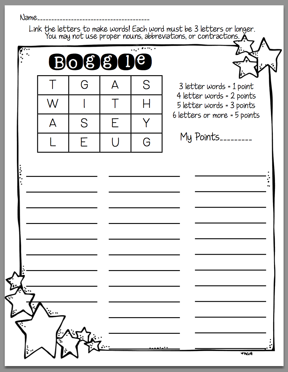 Boggle Template Printable