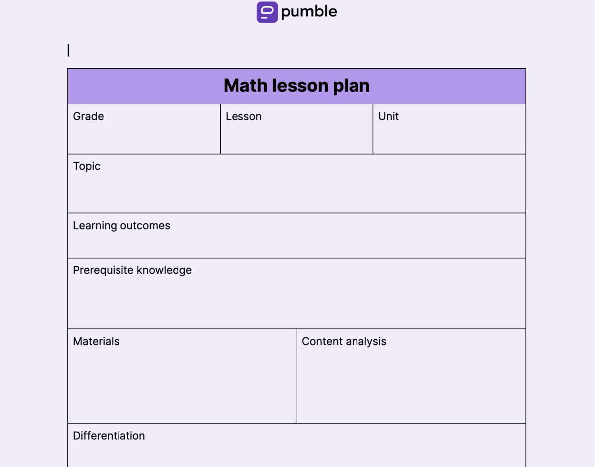 Free Printable Math Lesson Plan Template