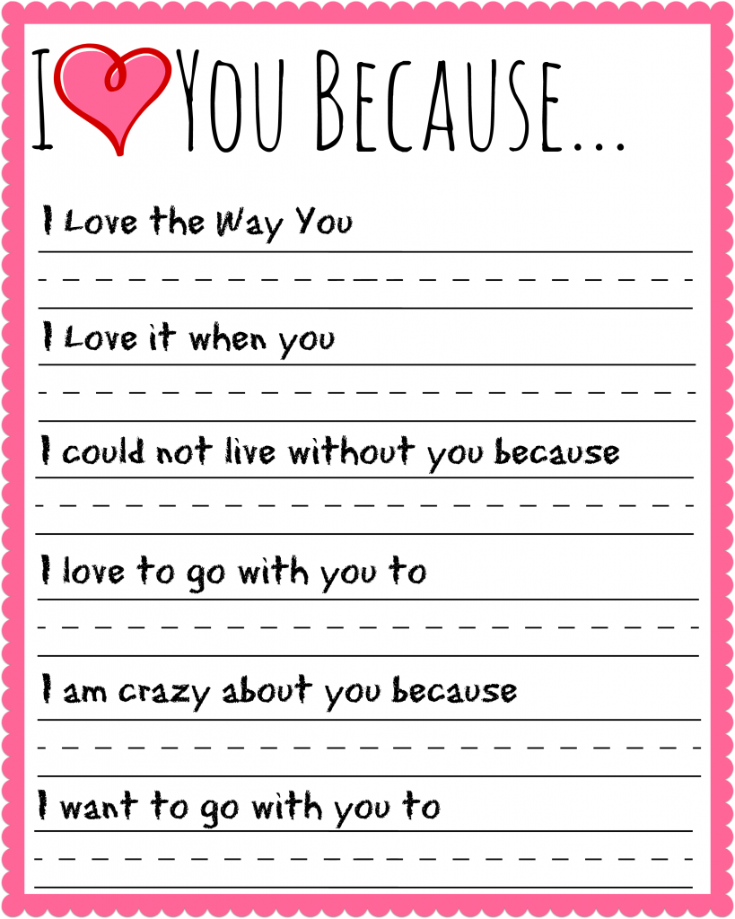 I Love You Because Printable Template