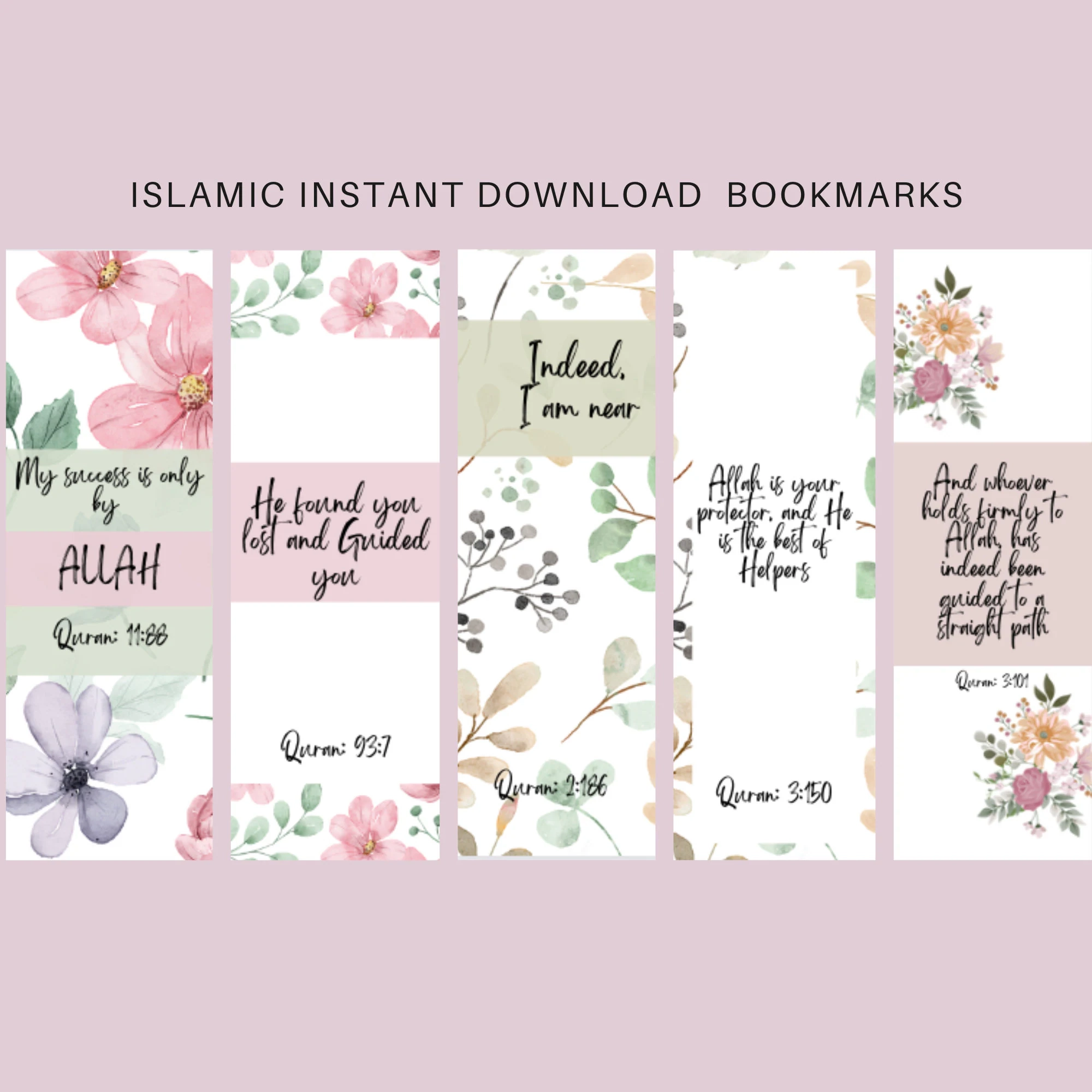 Islamic Printable Bookmarks Quran Verse Bookmark Set Of 5 Digital 