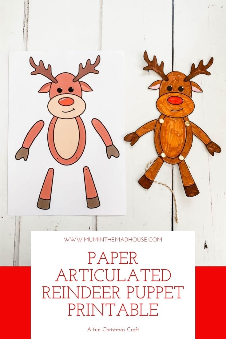 Paper Articulated Reindeer Puppet Printable Craft Your Own