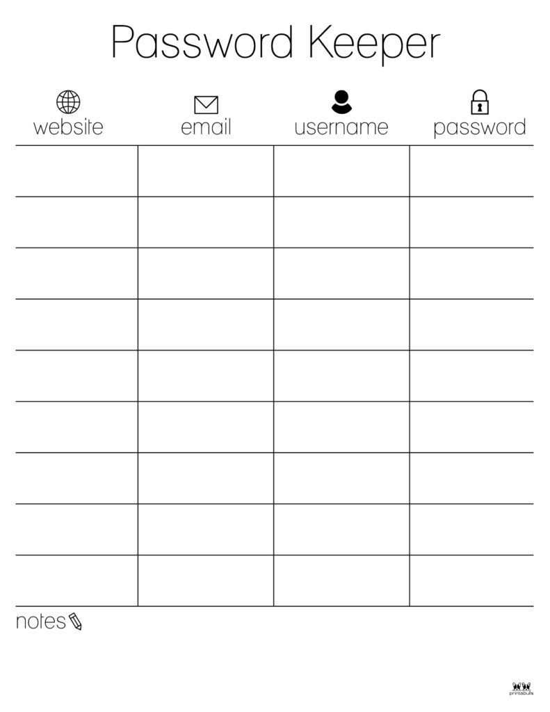 Free Password Manager Printable Template