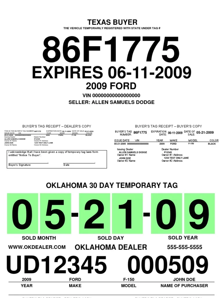 Printable Temporary License Plate Template Missouri
