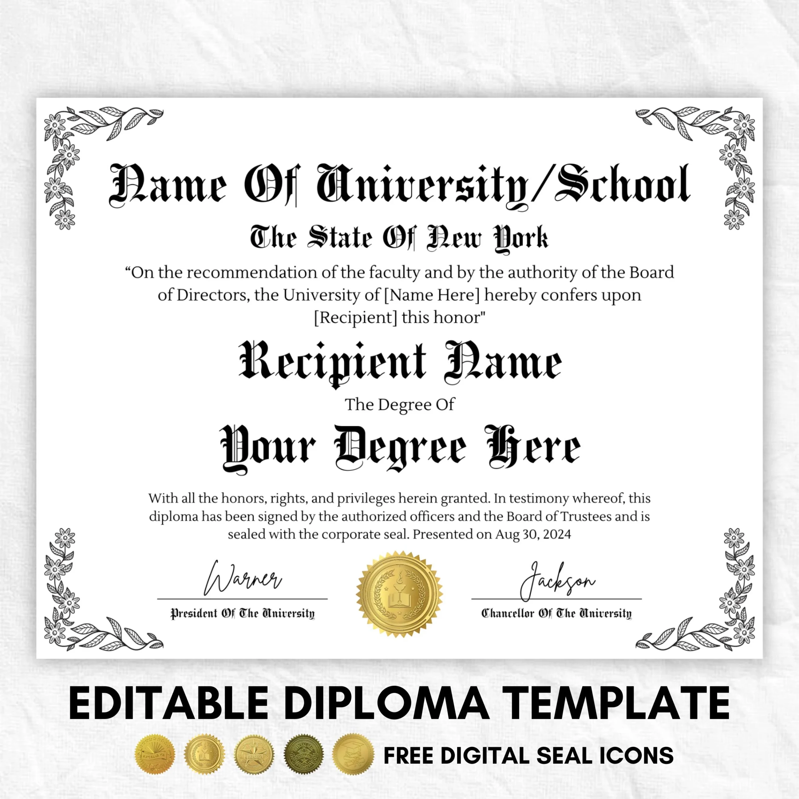 Diploma Printable Template