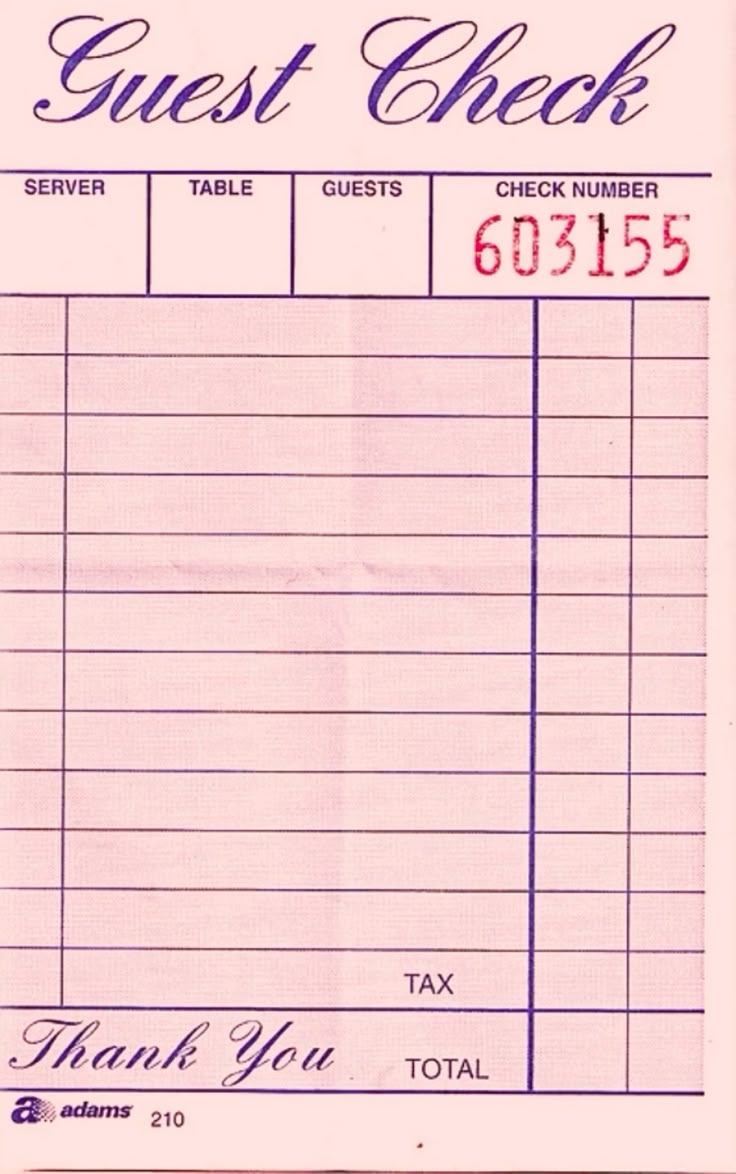 Pink Guest Check