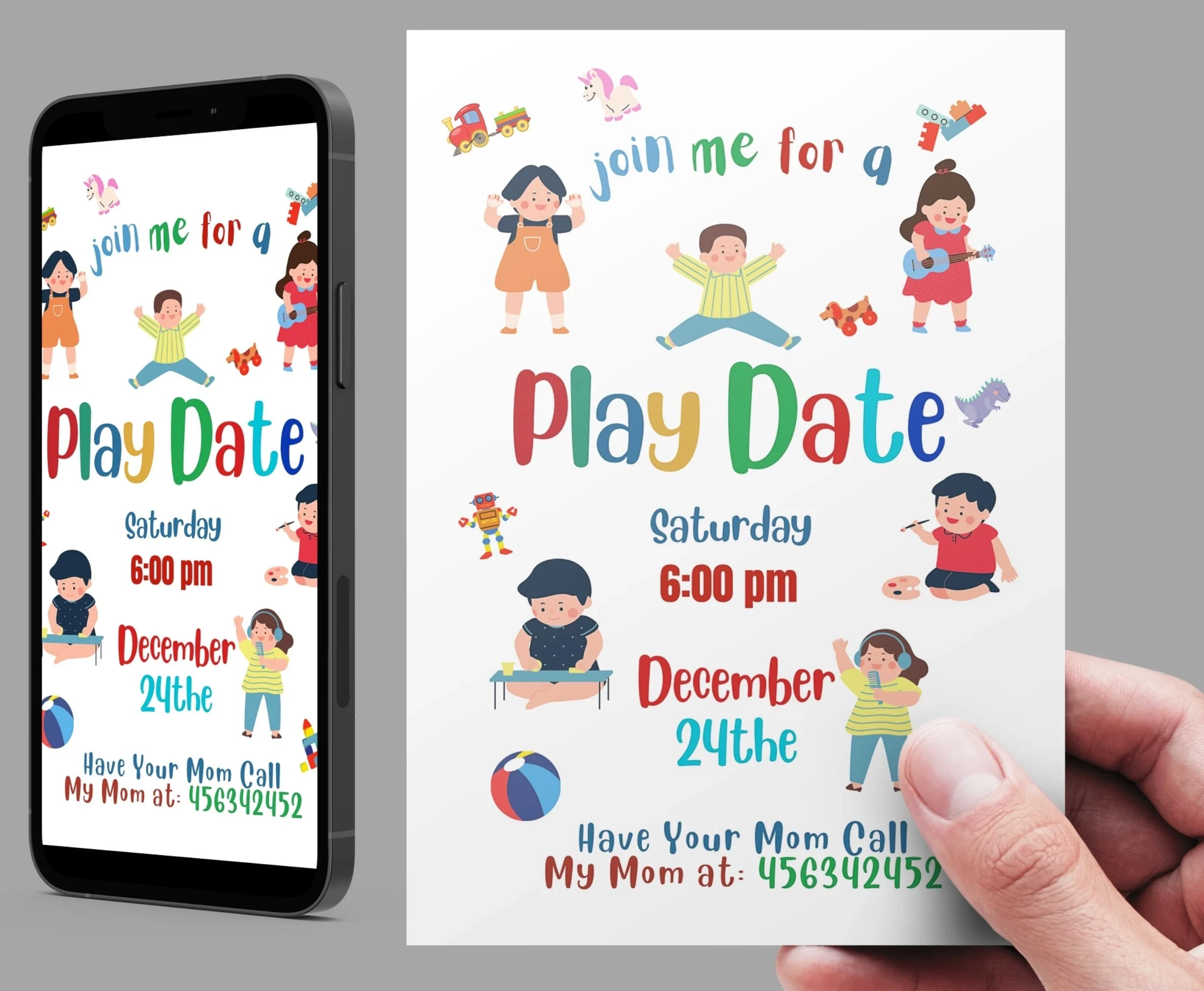 Playdate Invitation Template Editable Printable Playdate Card