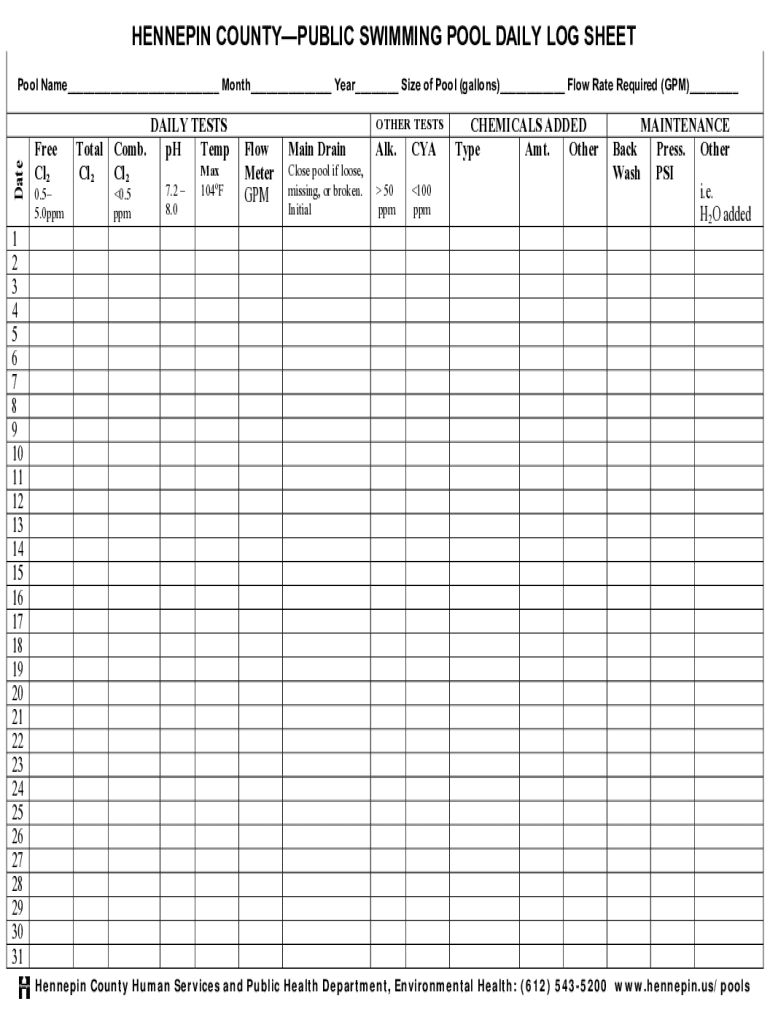 Pool Chemical Log Sheet Excel Fill Out amp Sign Online DocHub