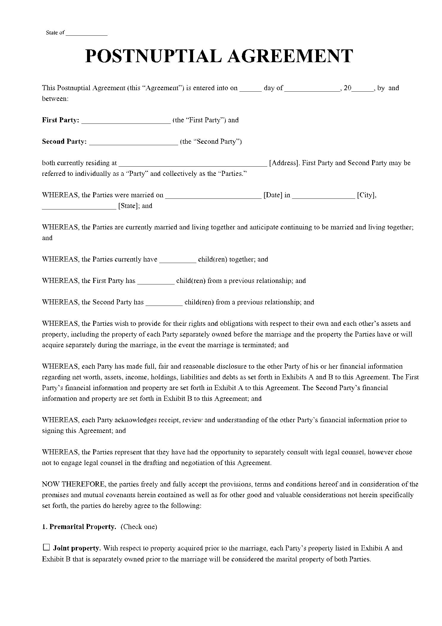 Post Nuptial Agreement Template Free Download CocoSign