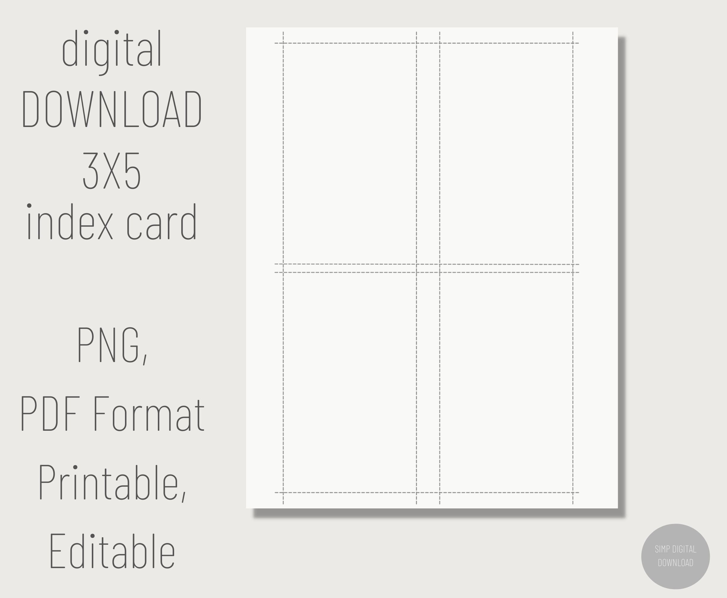 Printable 3x5 Index Card Digital Index Card Printable Note Cards