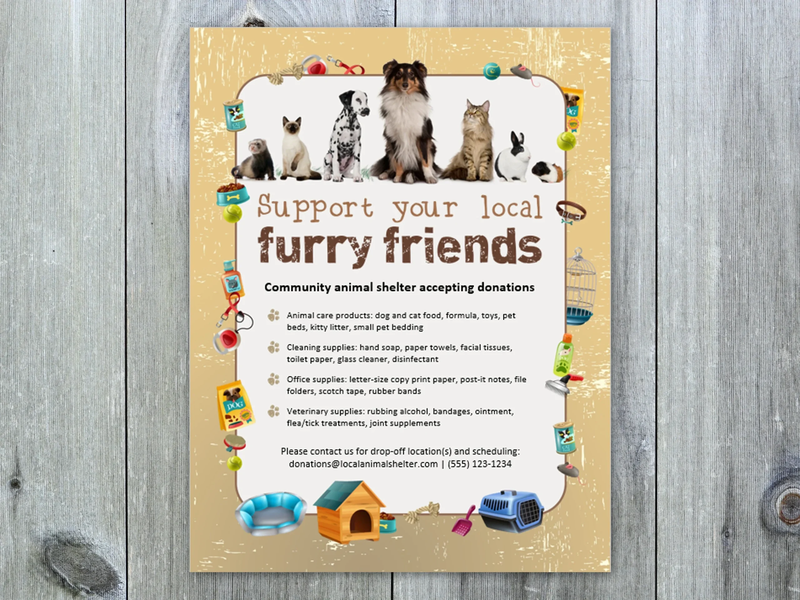 Printable Animal Shelter Donations Flyer Community Event Ms 