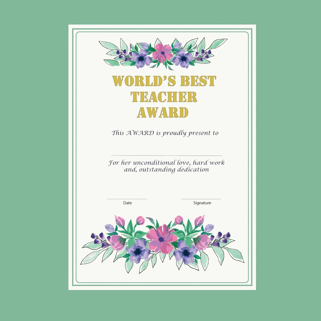 Printable Best Teacher Certificates Template he she 2 Teacher